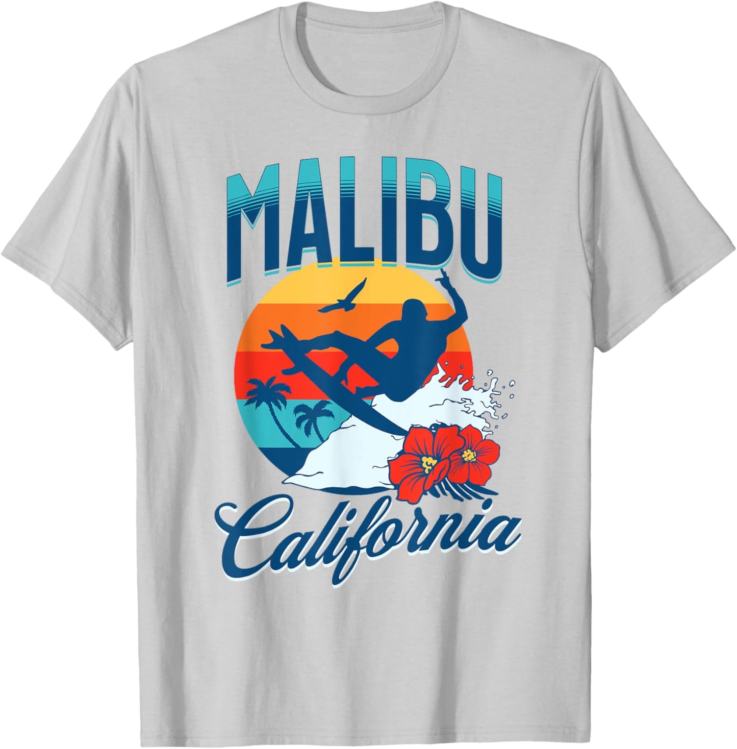 Malibu California Beach Surf Summer Vacation Vintage T-Shirt - T-Shirt | Ash