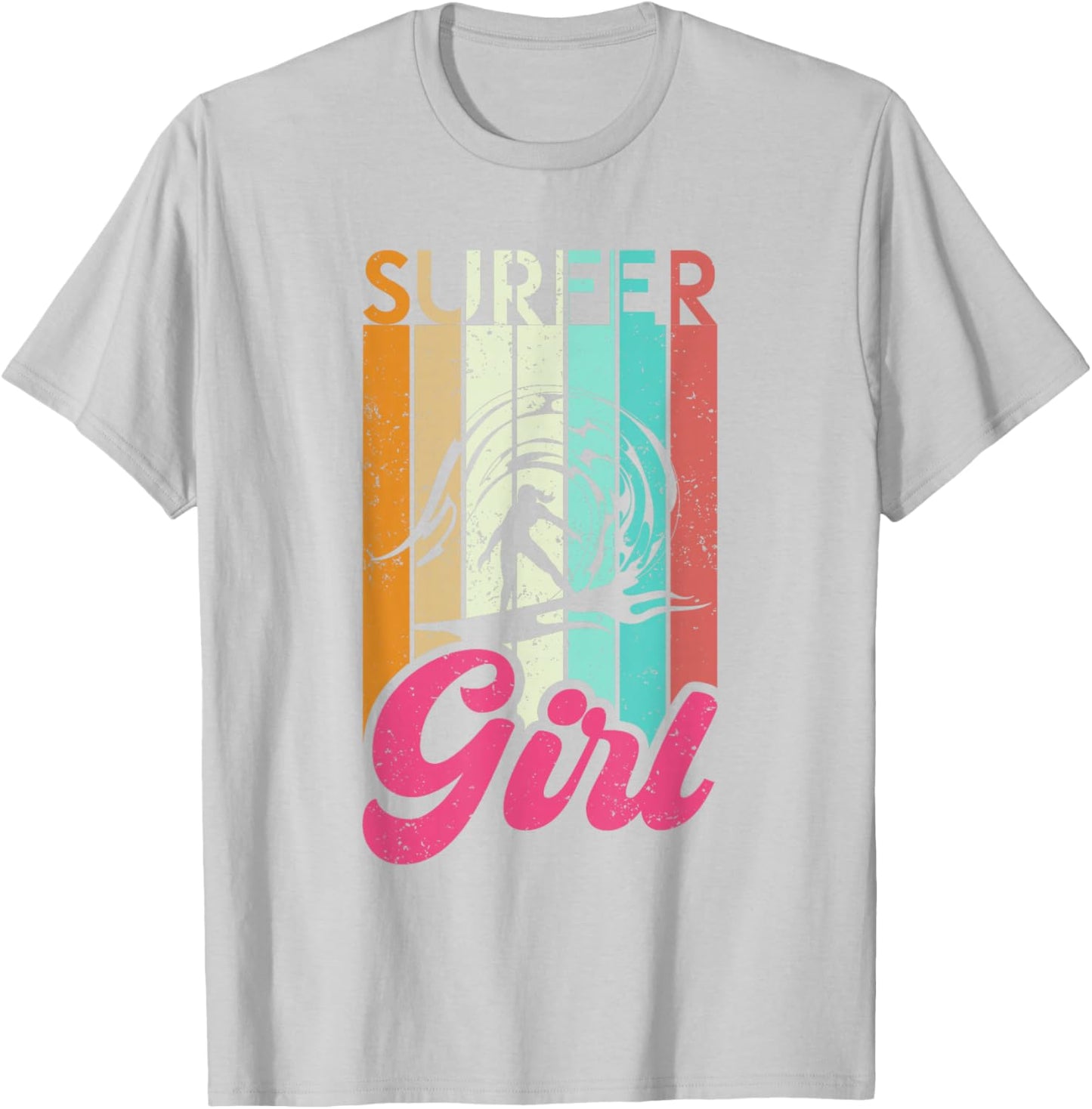 Surfer Girl Surfboard Women Surf Ocean Retro Surfing T-Shirt - T-Shirt | Ash