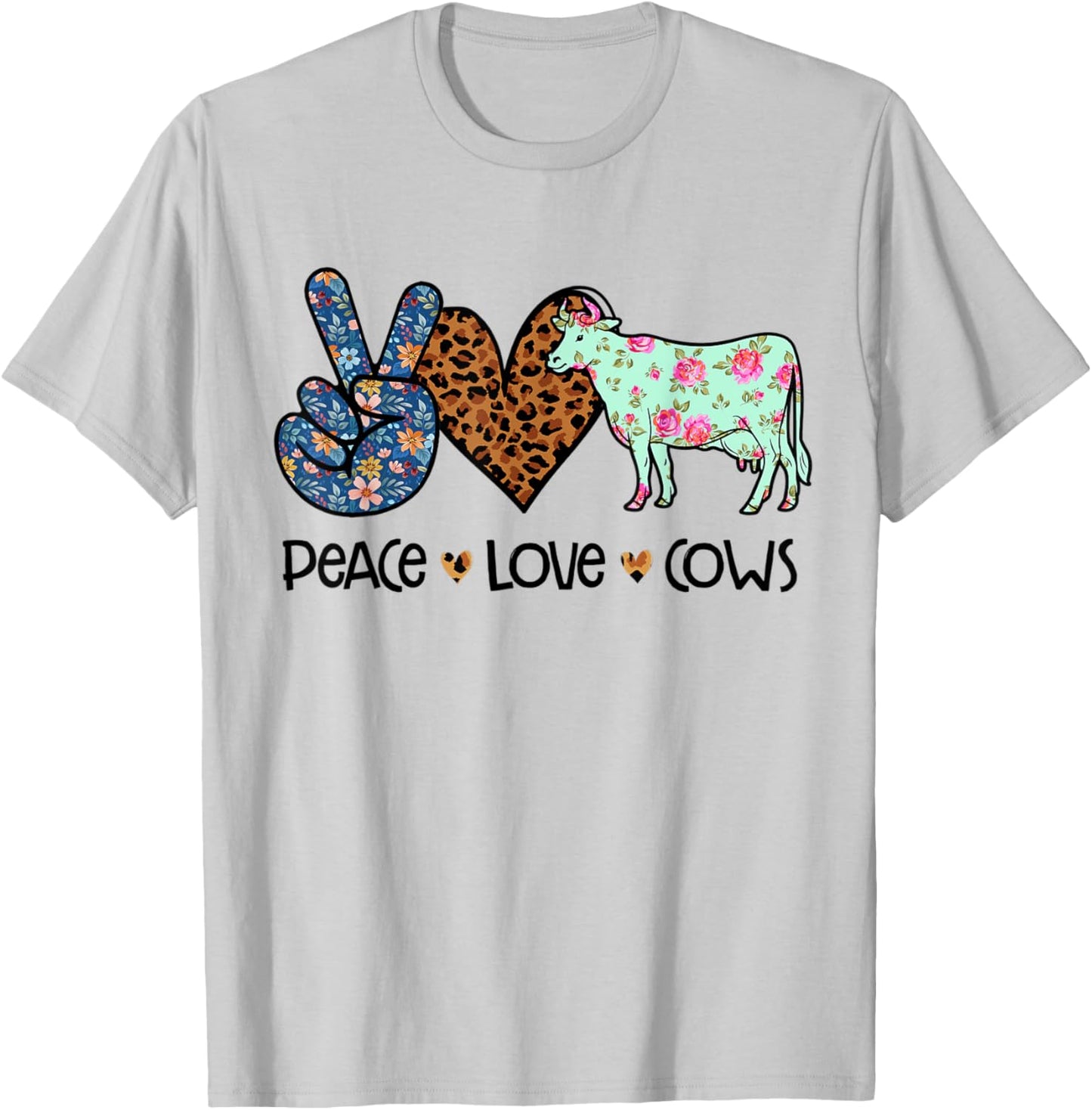 Peace Love Cows Chicken Lover Leopard T-Shirt - T-Shirt | Ash