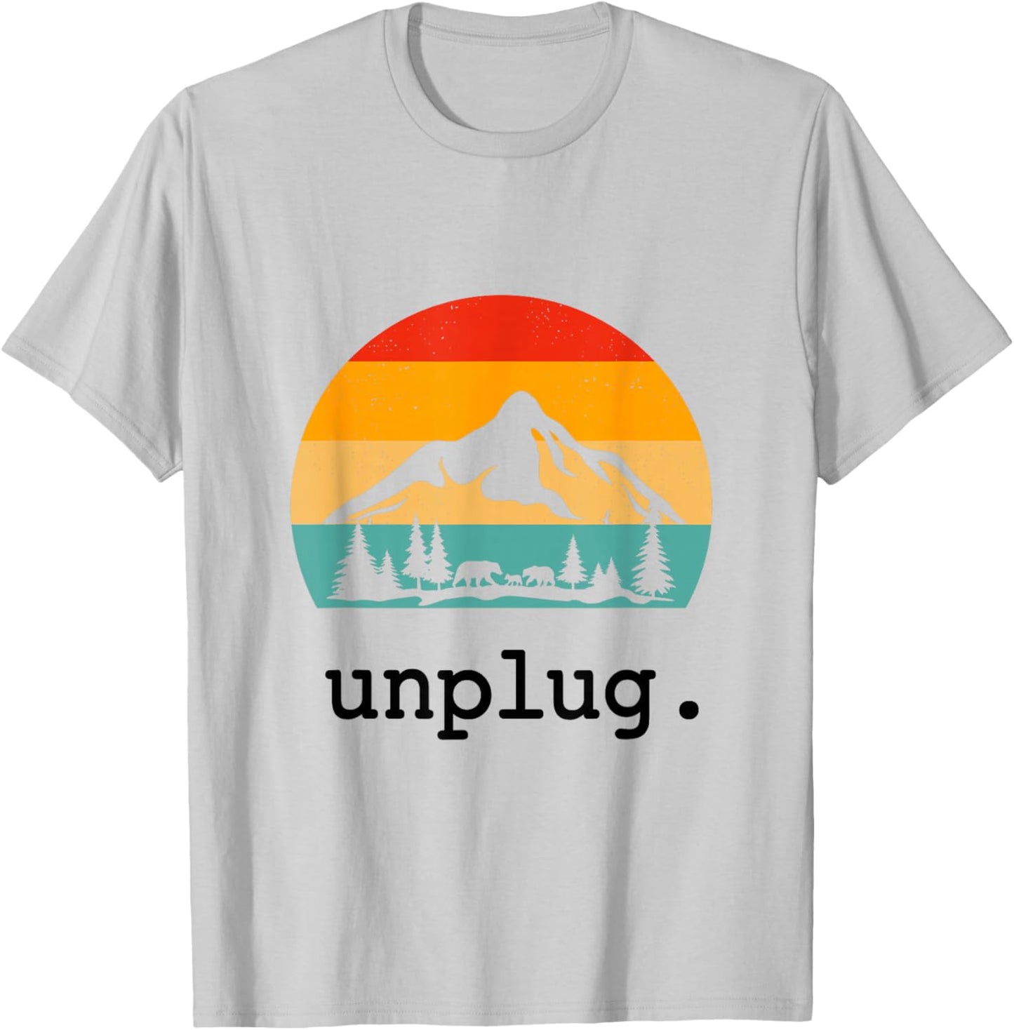 Unplug. Hiking Shirt Retro Nature Summer Vacation Hiker T-Shirt - T-Shirt | Ash