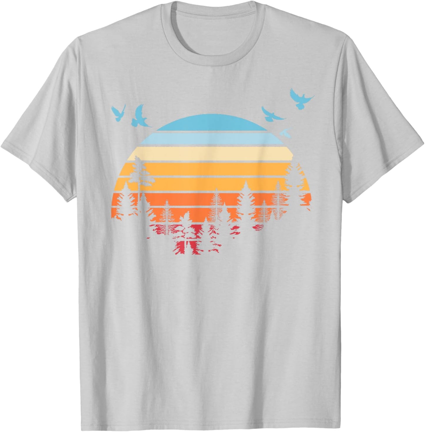 Retro Flock Of Birds Wildlife Nature Outdoors Trees Forest T-Shirt - T-Shirt | Ash
