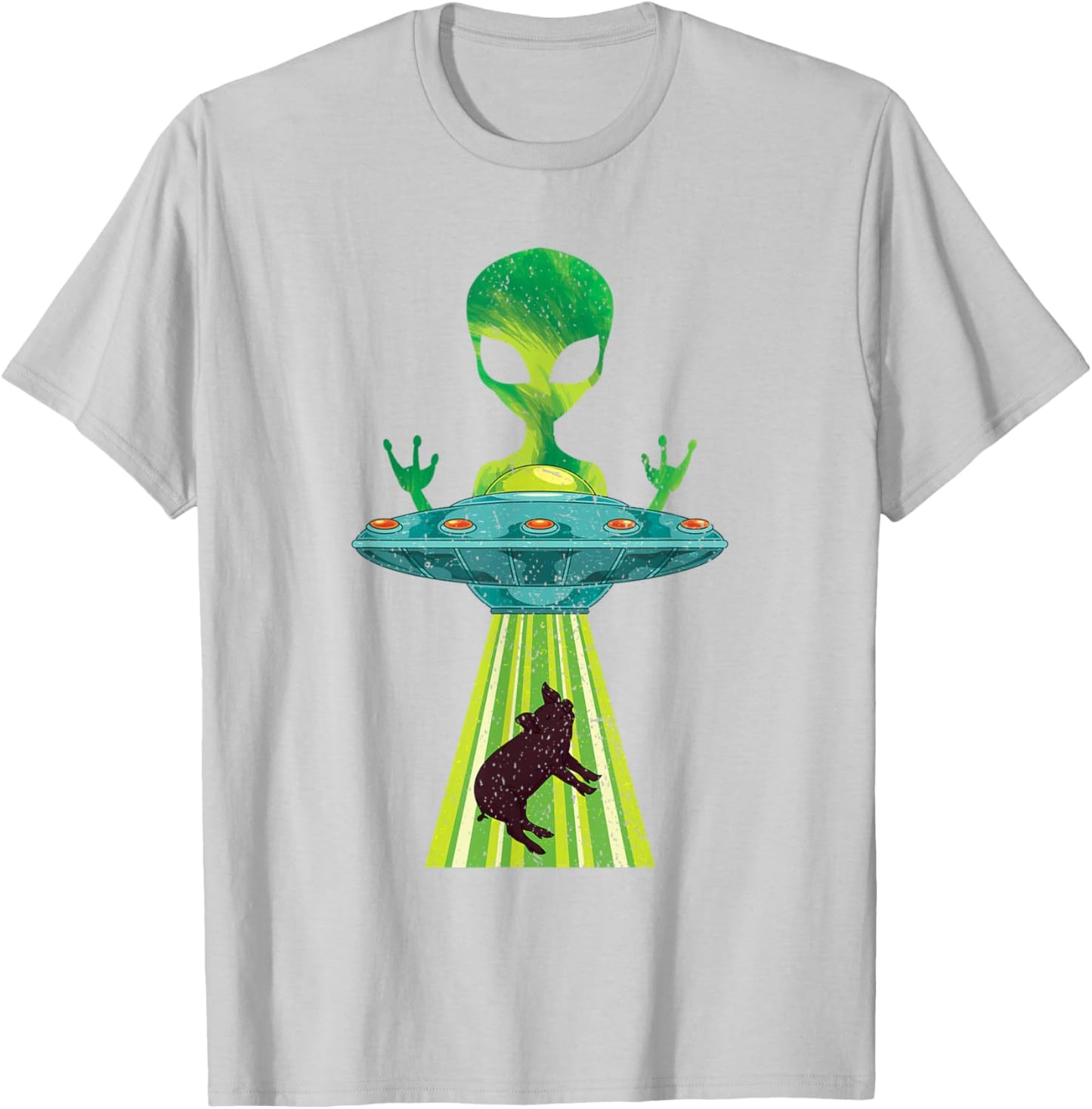 Farm Animal Sci Fi Alien Believer Pig UFO Abduction Alien T-Shirt - T-Shirt | Ash