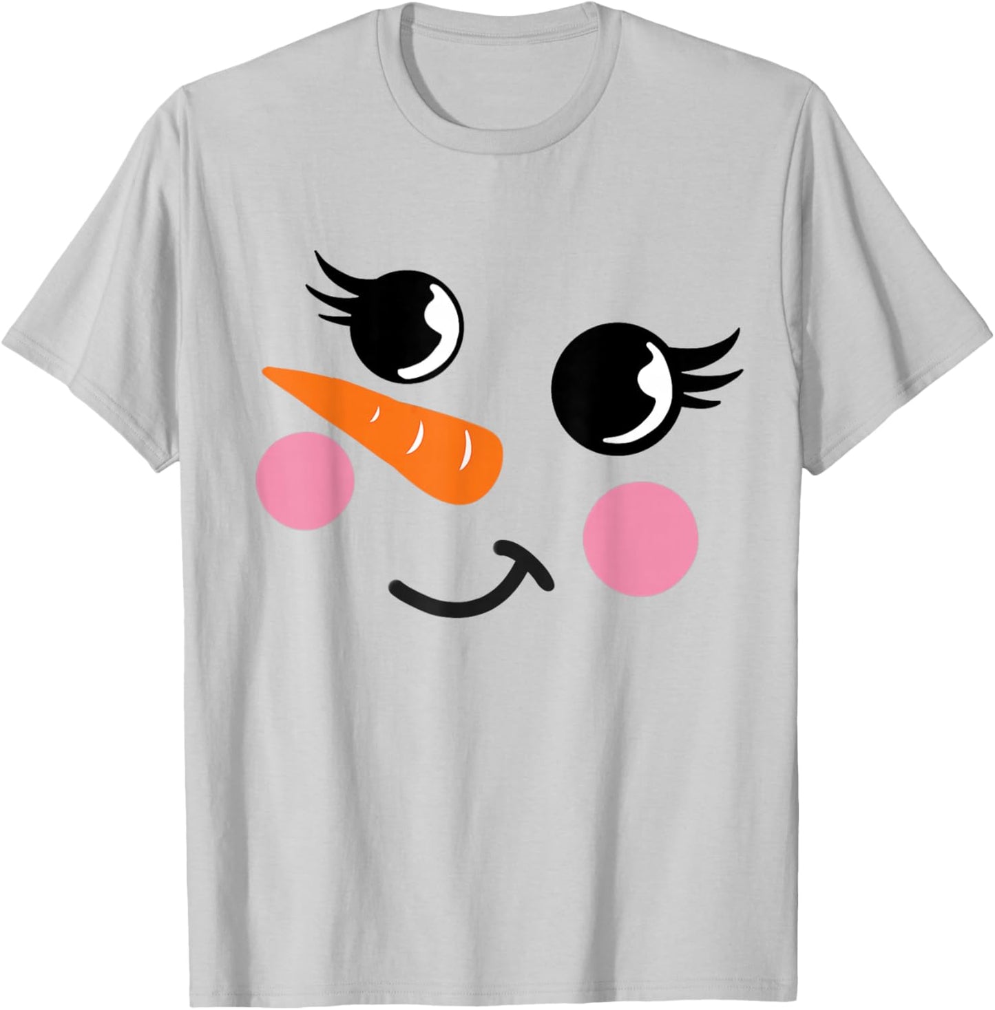 Eyelashes Christmas Outfit Snowman Face Costume Girl Kid T-Shirt - T-Shirt | Ash