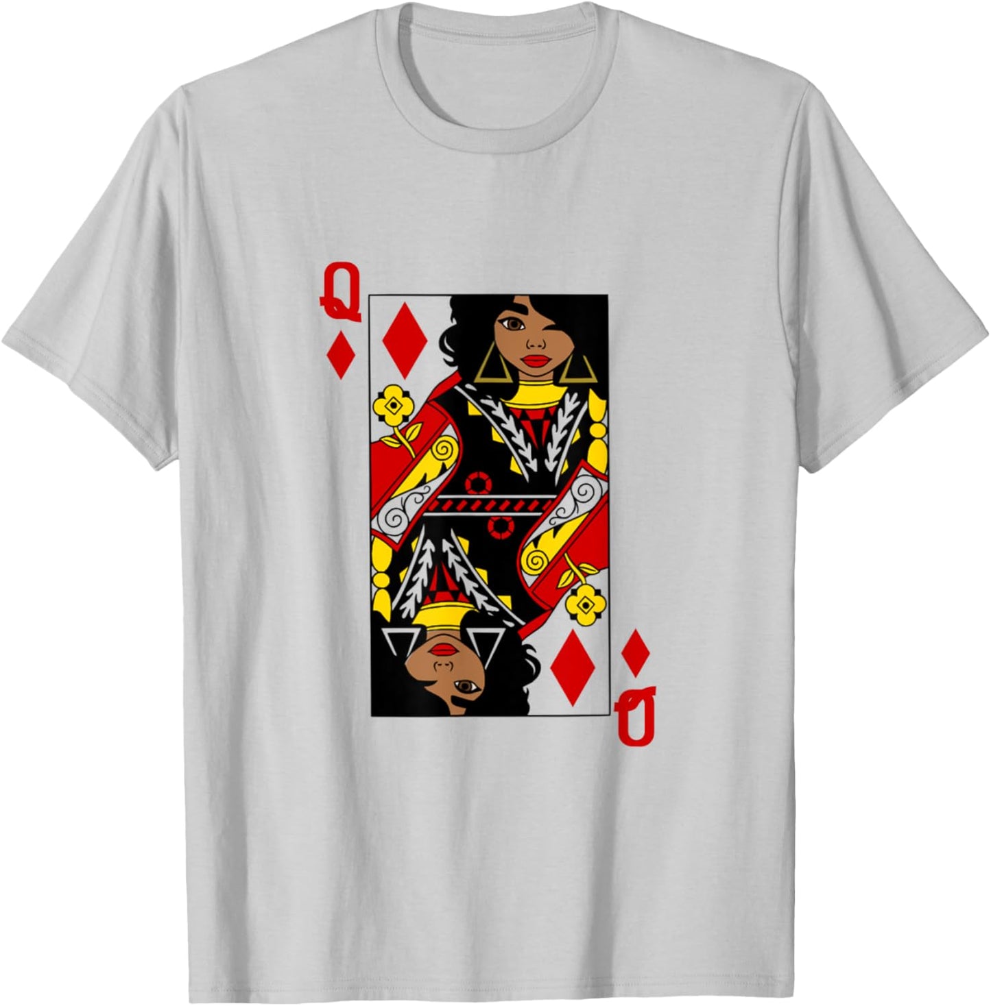 Afro Queen of Diamonds Playing Card African American Graphic T-Shirt - T-Shirt | Ash