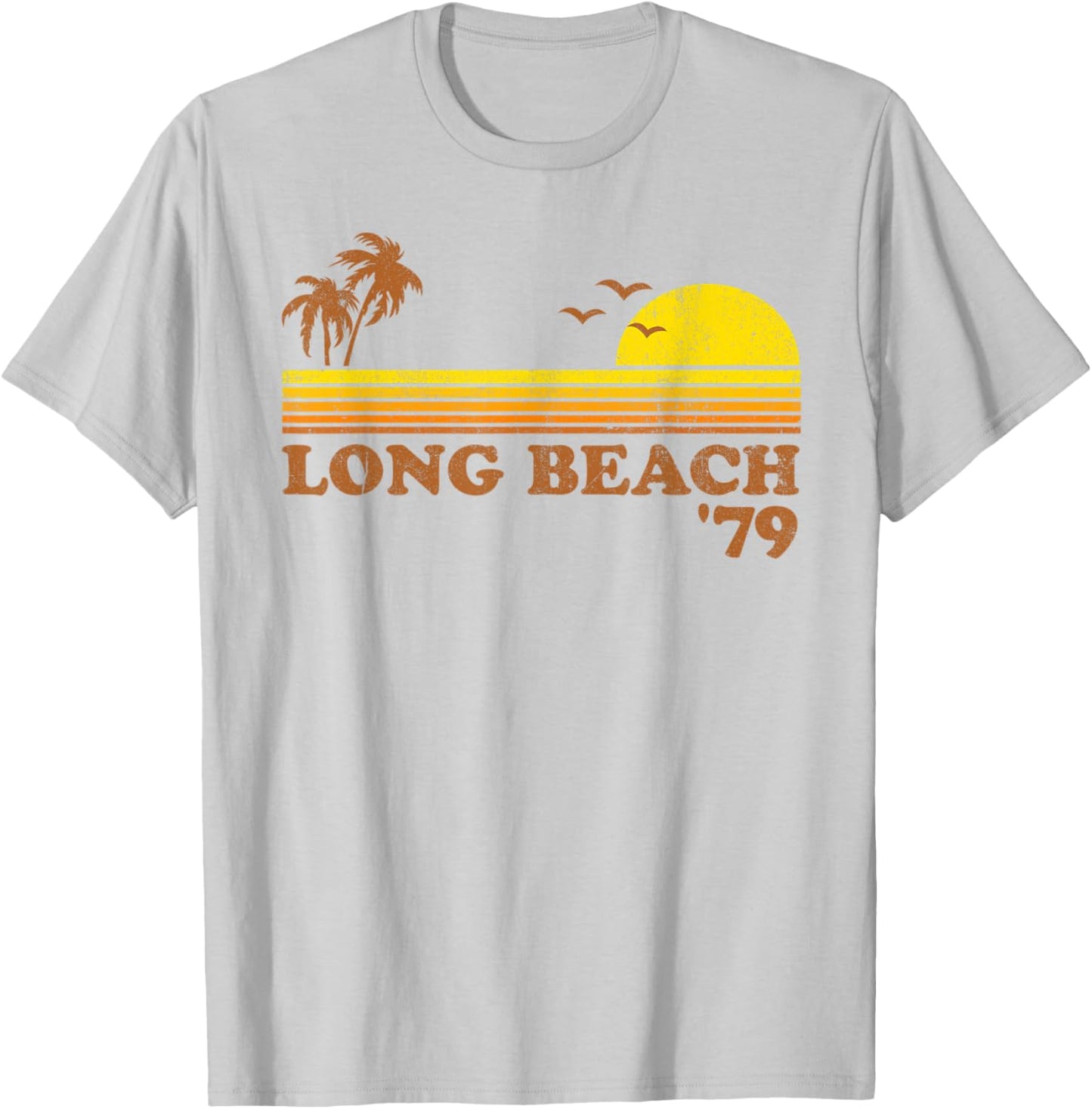 Vintage Long Beach California Retro Sunset Surfing 70's Gift T-Shirt - T-Shirt | Ash