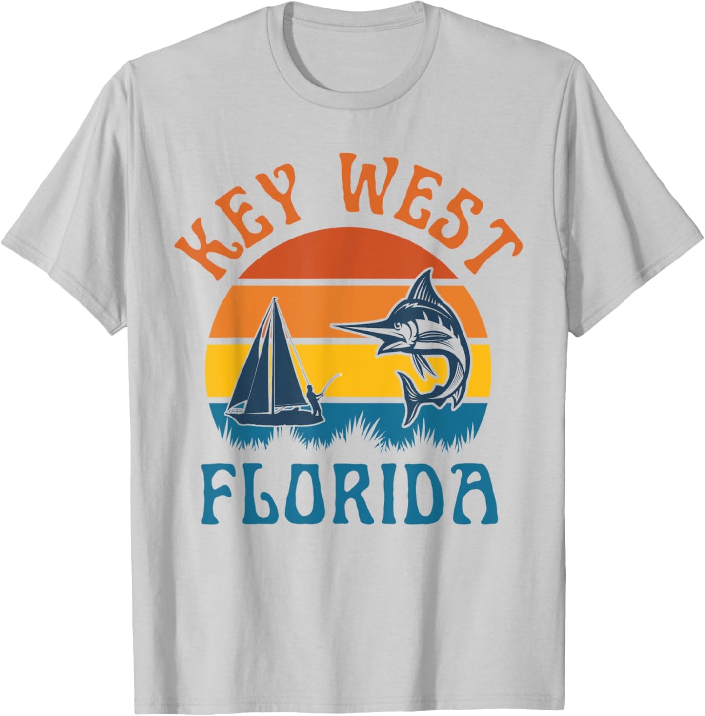 Key West Florida Fishing Marlin Boating Travel Keys Fish T-Shirt - T-Shirt | Ash