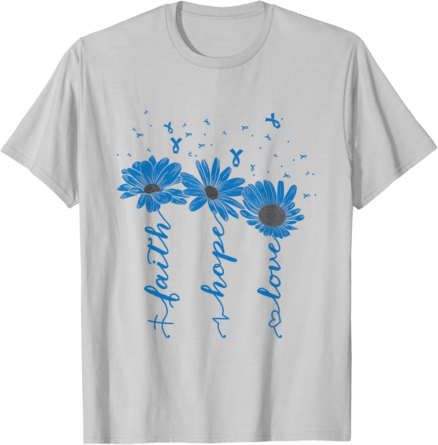 Faith Hope Love Diabetes Awareness Day Blue Ribbon Christian T-Shirt - T-Shirt | Ash