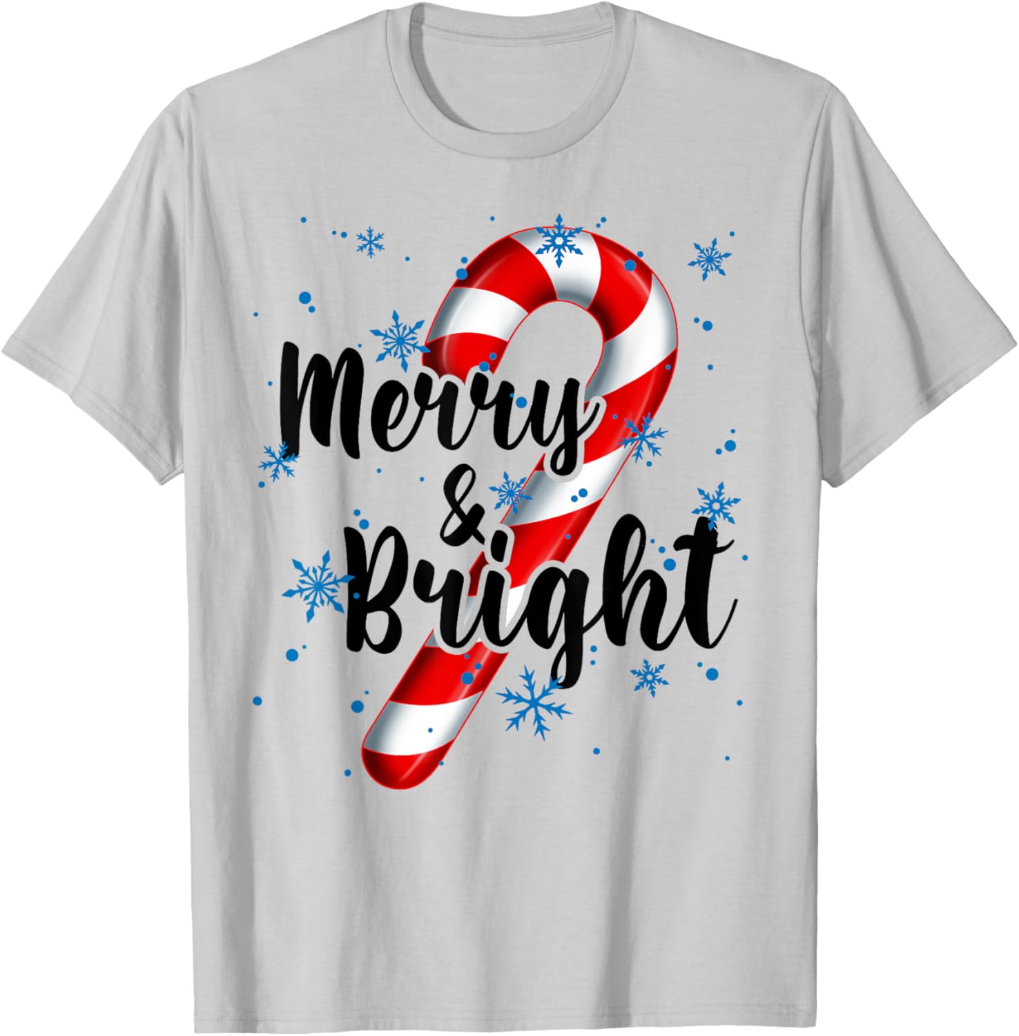Candy Cane Merry and Bright Red and White Candy Snowflakes T-Shirt - T-Shirt | Ash