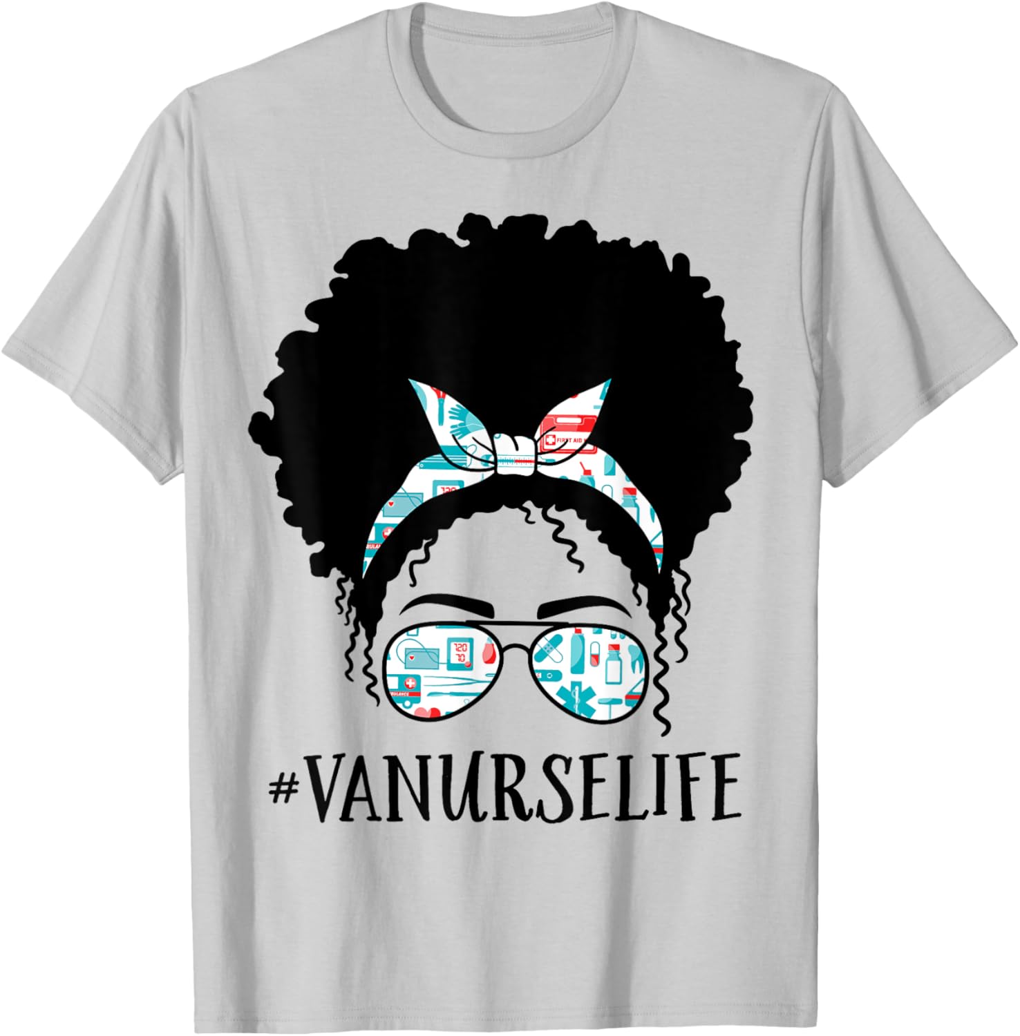 Va Nurse Black Afro Messy Bun Crew African American Women T-Shirt - T-Shirt | Ash