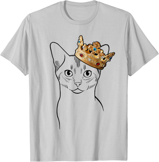 Abyssinian Cat Wearing Crown Women Girls Kids T-Shirt - T-Shirt | Ash