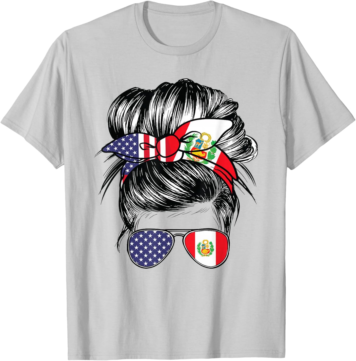Peru Flag American Women Girl USA Heritage Peruvian T-Shirt - T-Shirt | Ash