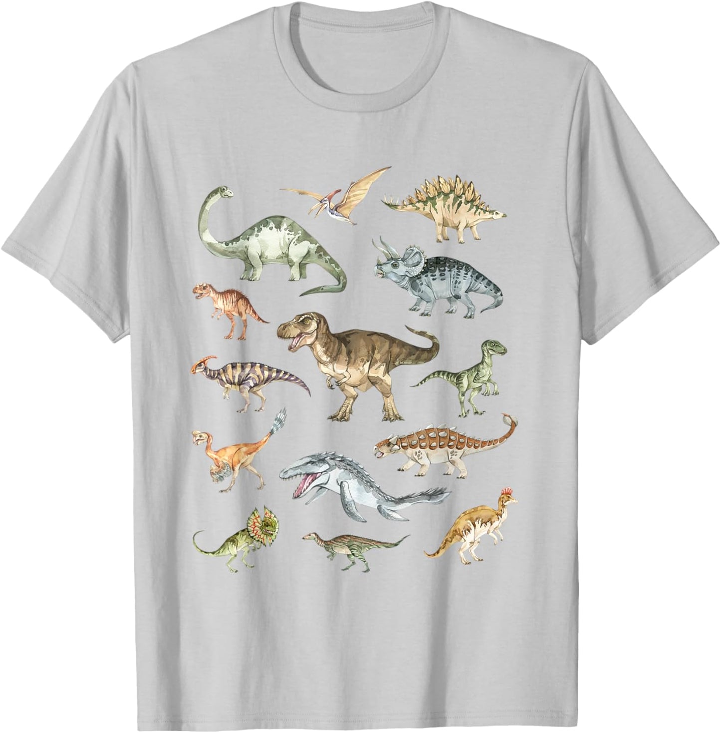 Types Of Dinosaurs Lover Paleontology Trex Velociraptor Kids T-Shirt - T-Shirt | Ash