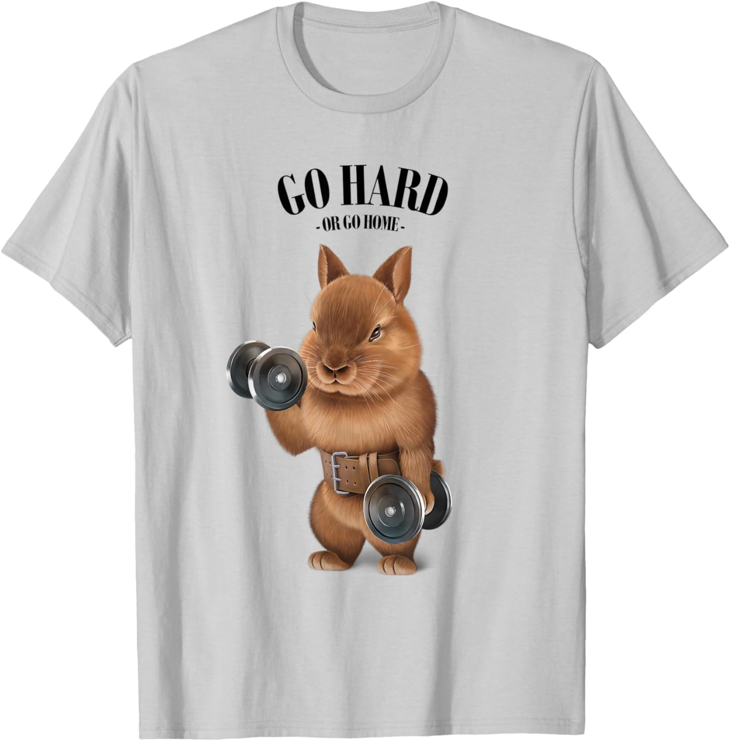 Dwarf Rabbit Muscle Training with Dumbbell in Fitness Gym T-Shirt - T-Shirt | Ash