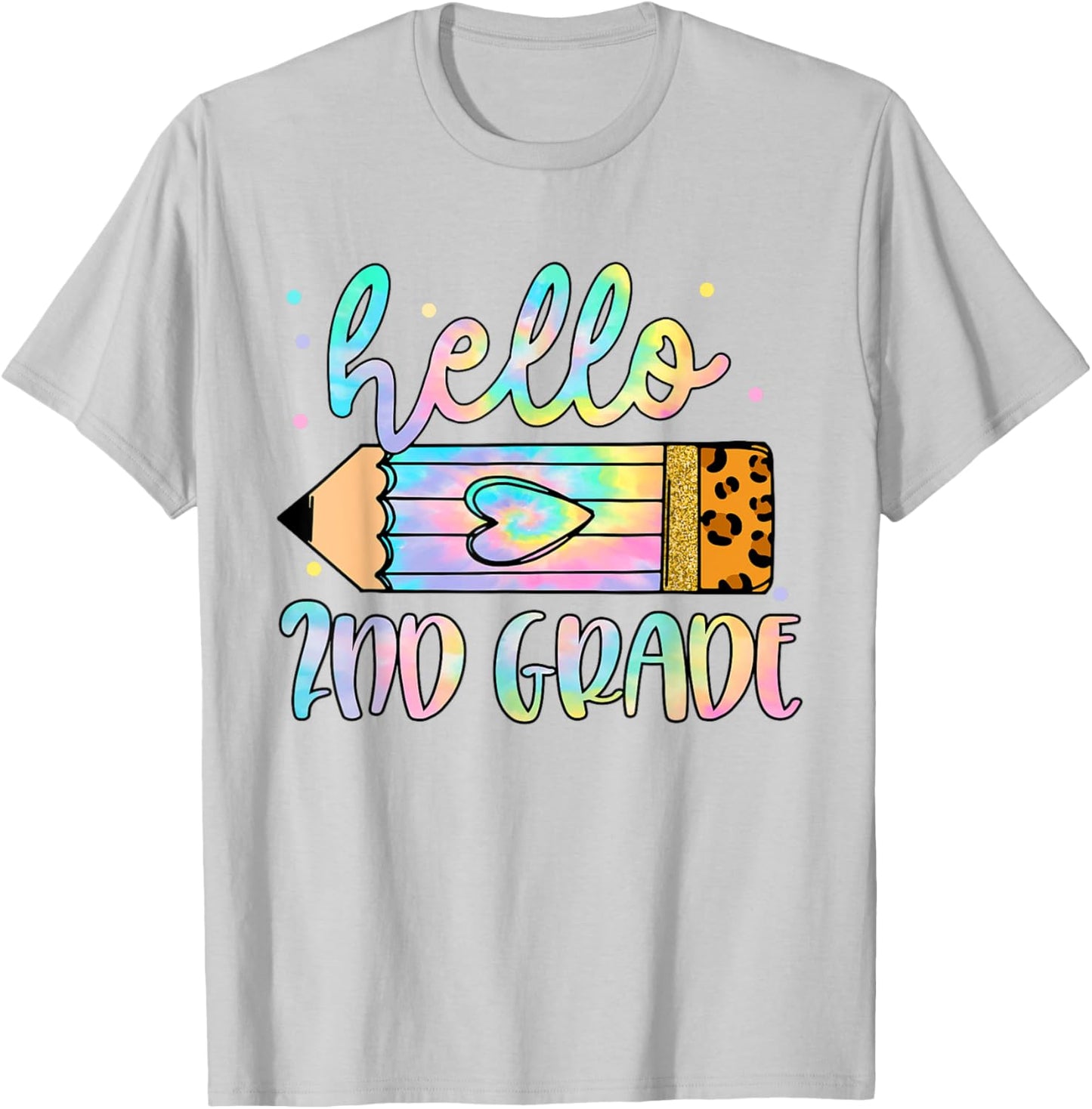 Back To School Hello 2nd Grade Leopard Tie Dye Pencil Kids T-Shirt - T-Shirt | Ash