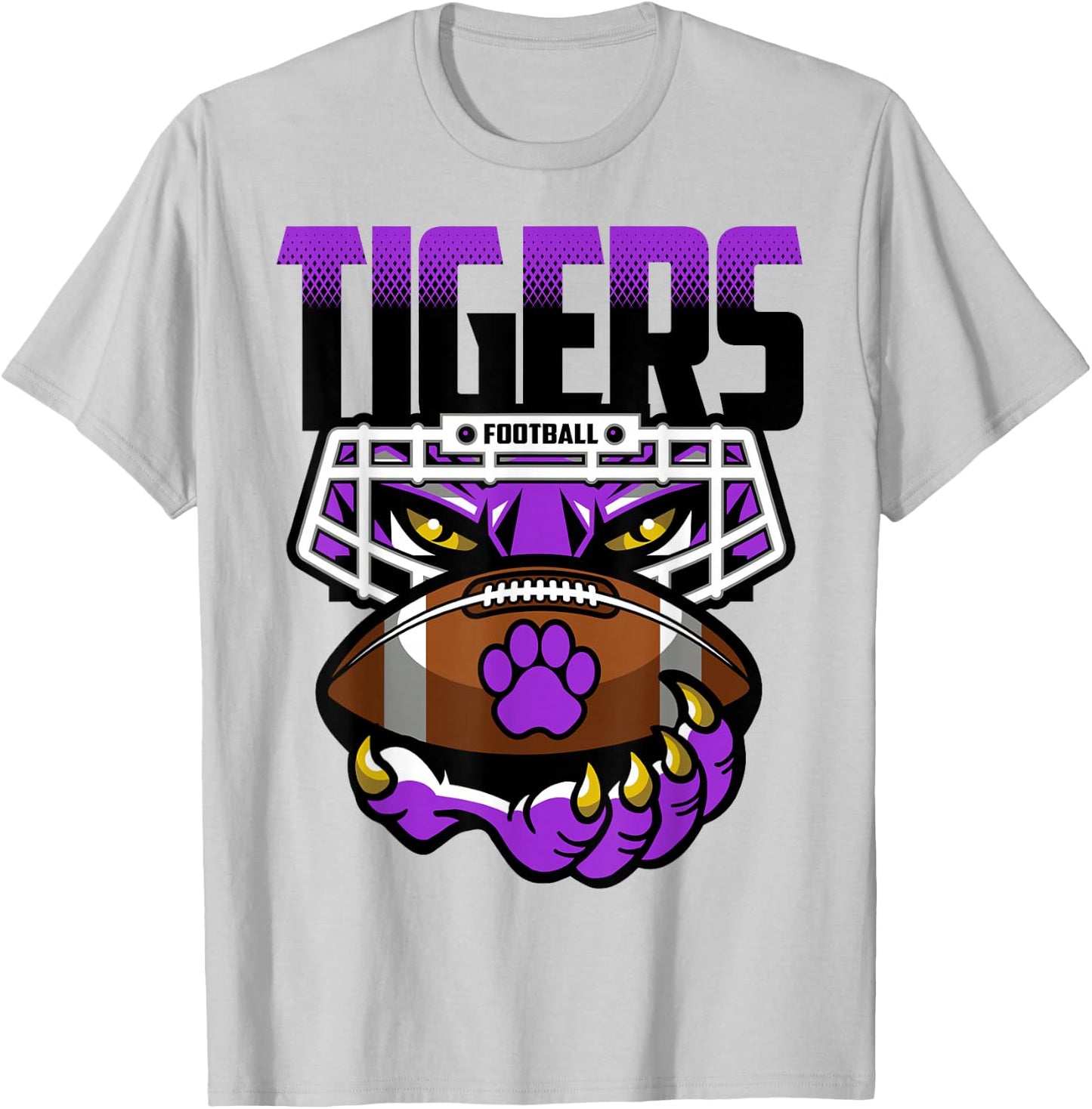 Tigers Football Tiger Pride School Spirit Purple Tigers T-Shirt - T-Shirt | Ash