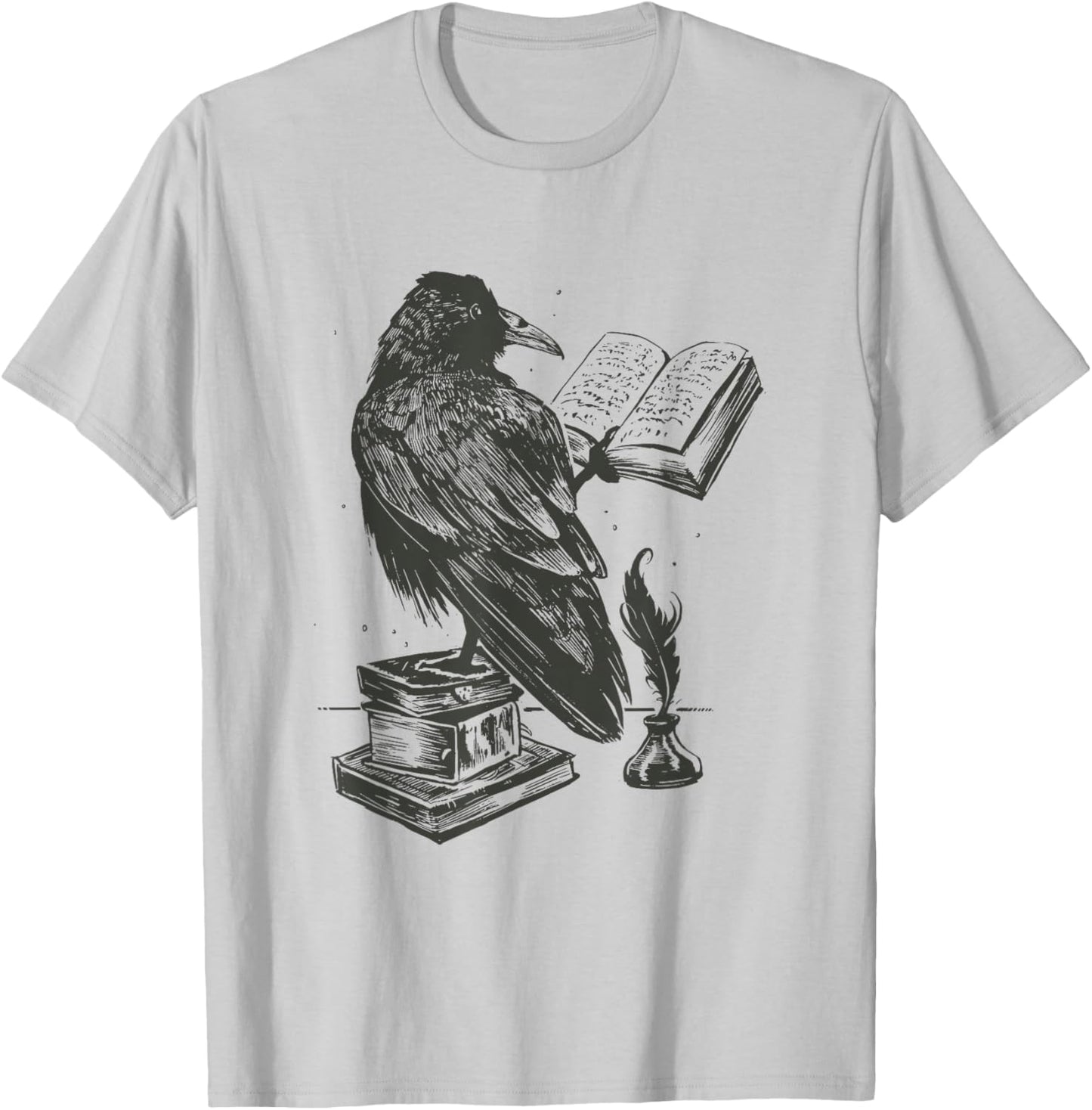 Black Bird Raven Book Lovers Men Women Graphic T-Shirt - T-Shirt | Ash
