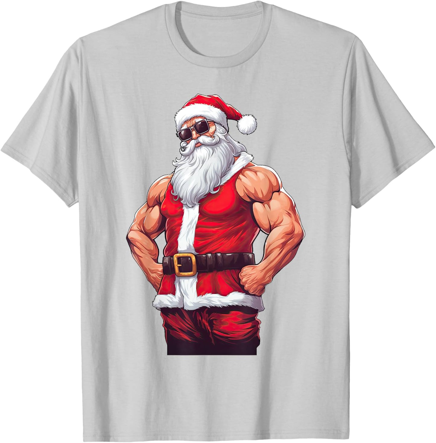 Muscular Santa Claus Bodybuilding Fitness Gym Christmas Xmas T-Shirt - T-Shirt | Ash