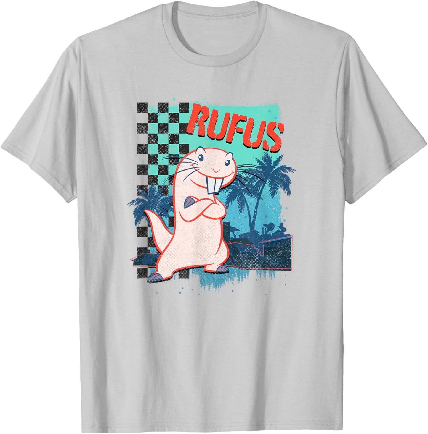 Disney Kim Possible Rufus Checkered Beach Poster T-Shirt - T-Shirt | Ash