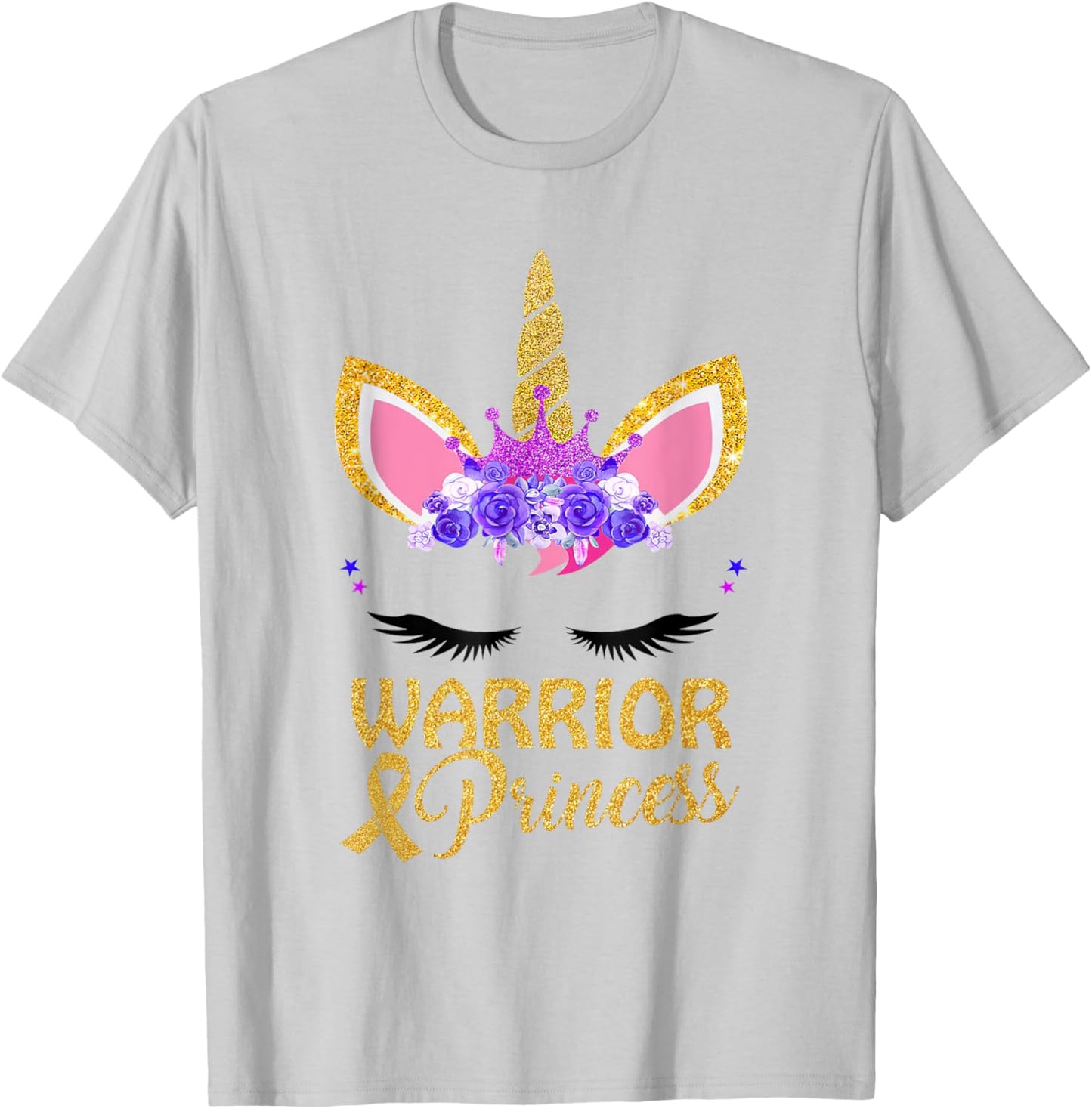 Childhood Cancer Awareness Unicorn Warrior Princess T-Shirt - T-Shirt | Ash