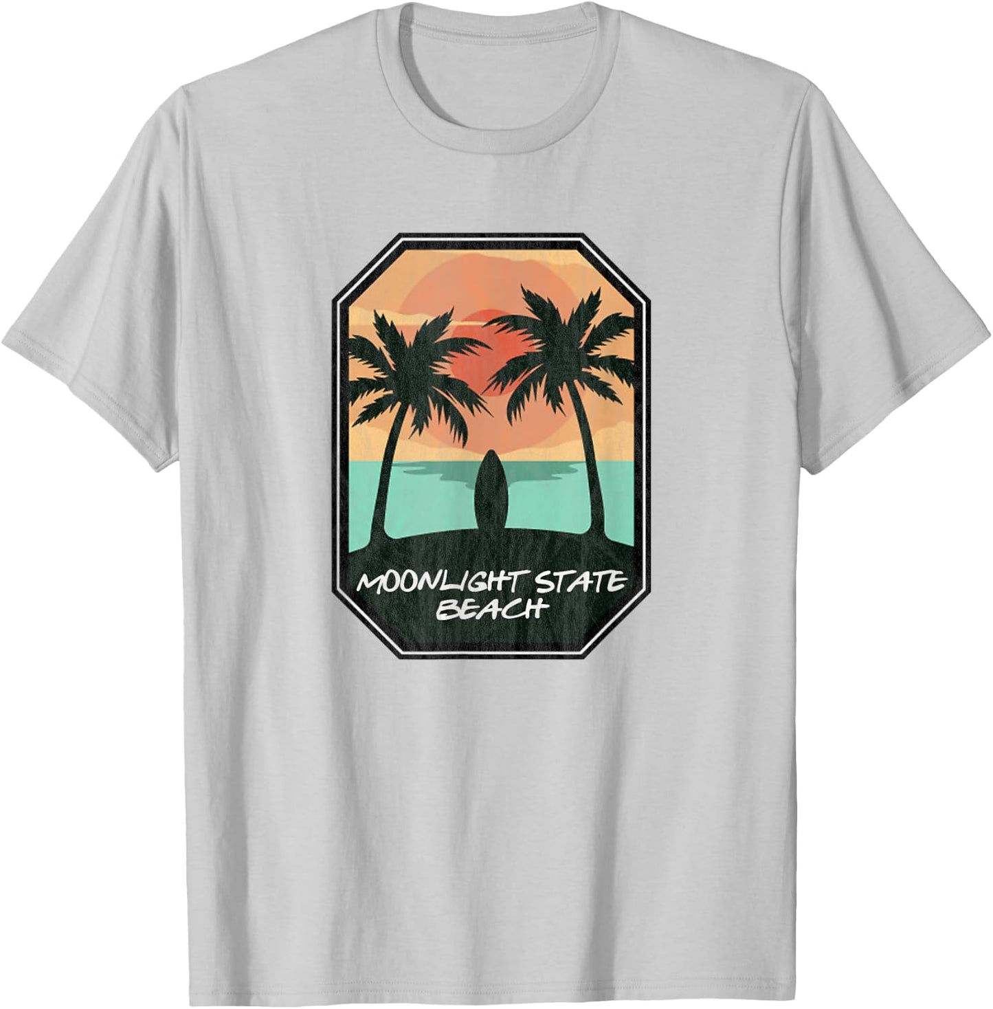 Moonlight State Beach Encinitas CA - Retro Surf Print T-Shirt - T-Shirt | Ash