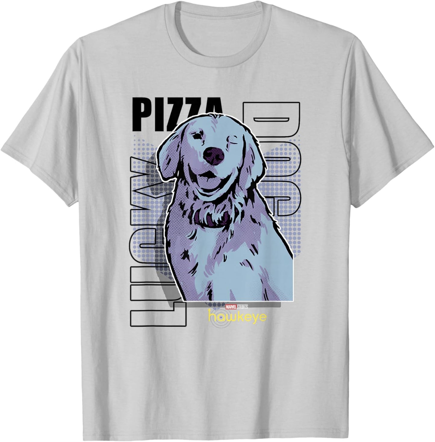 Marvel Hawkeye Disney Plus Lucky Pizza Dog Line Art Poster T-Shirt - T-Shirt | Ash