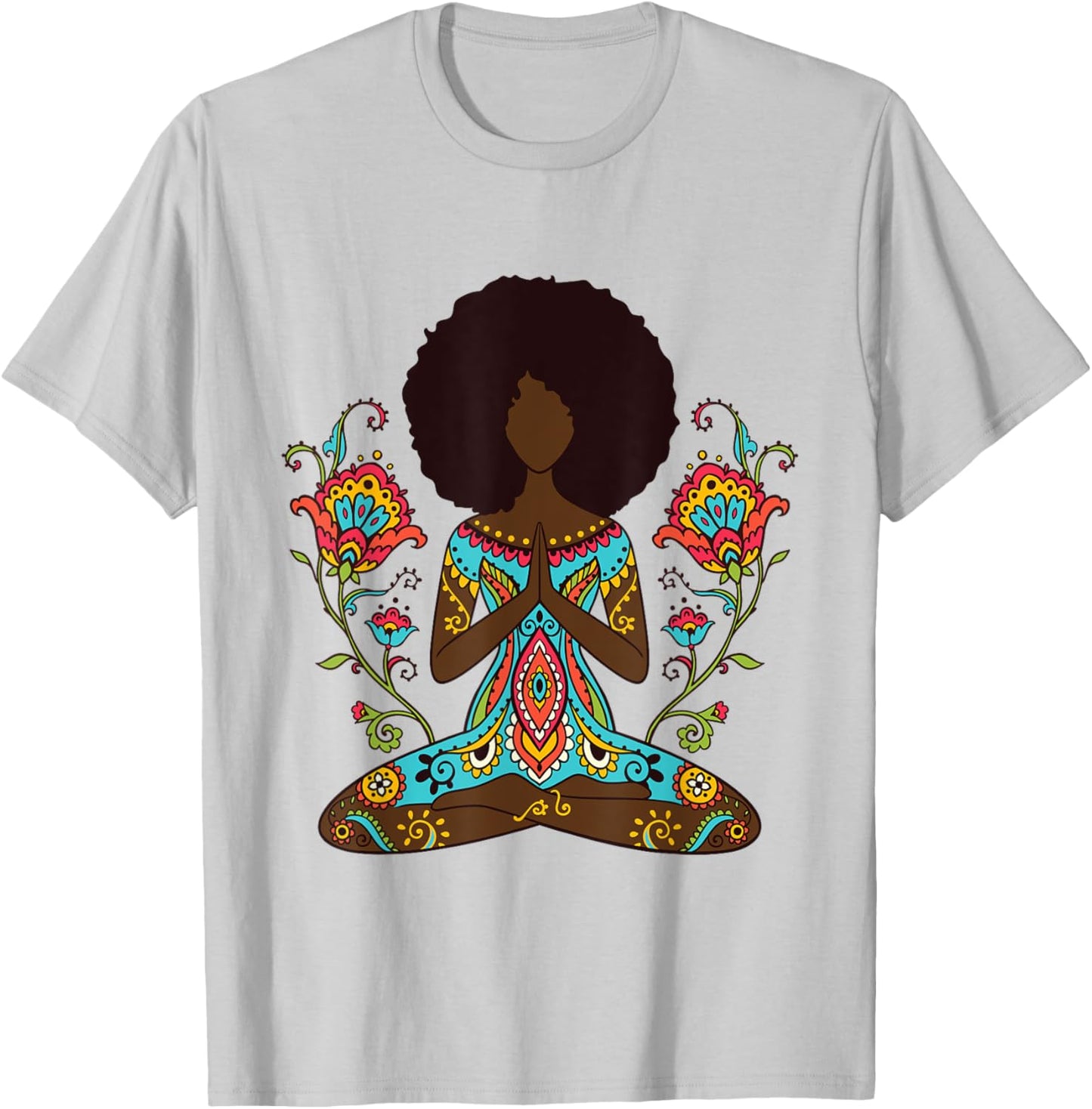 Afro Hair Black Girl Yoga Zen Mandala Meditation T-Shirt - T-Shirt | Ash