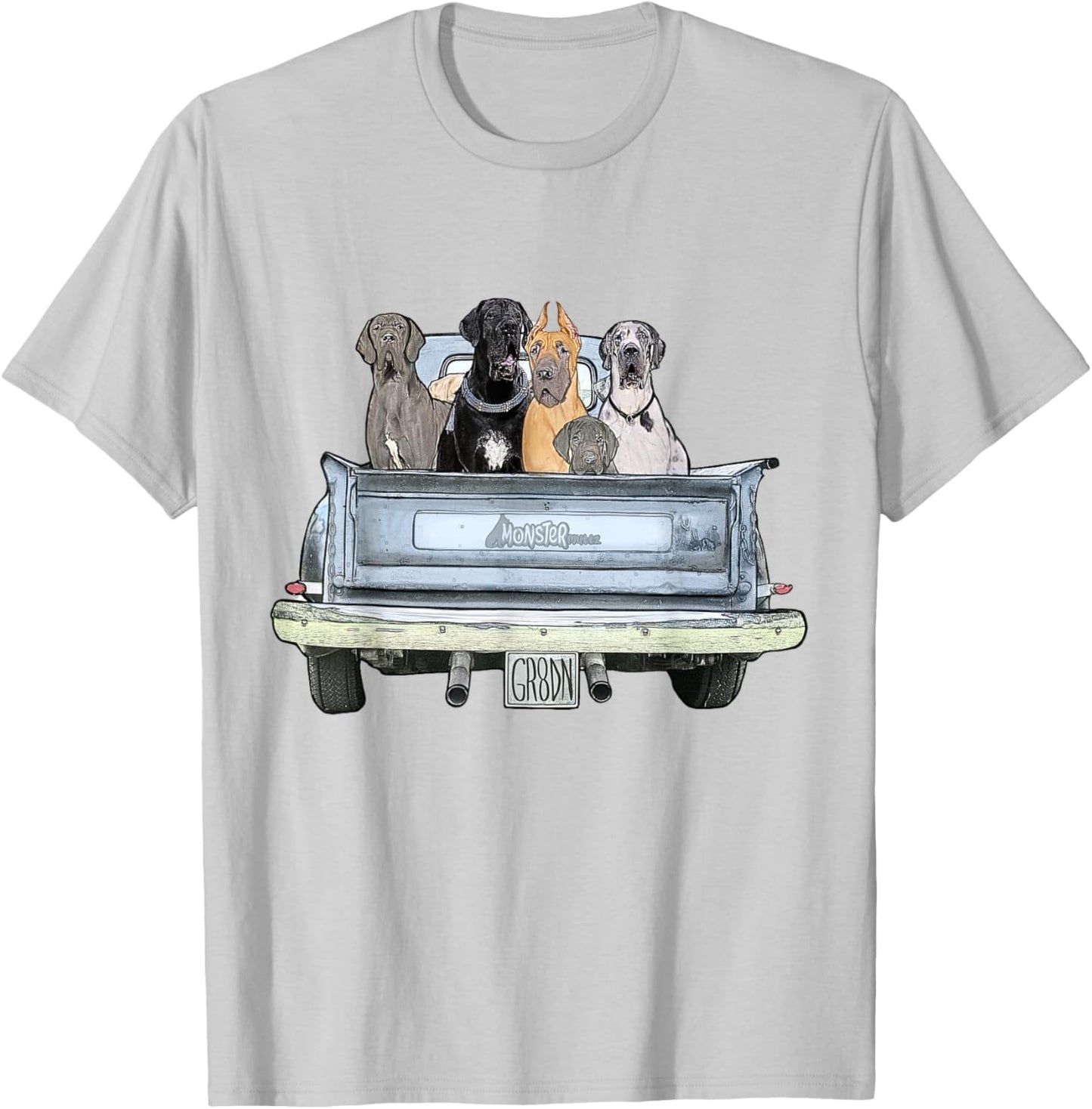 Great Danes in a Pickup Truck Top - Large Dog Dad T-Shirt - T-Shirt | Ash