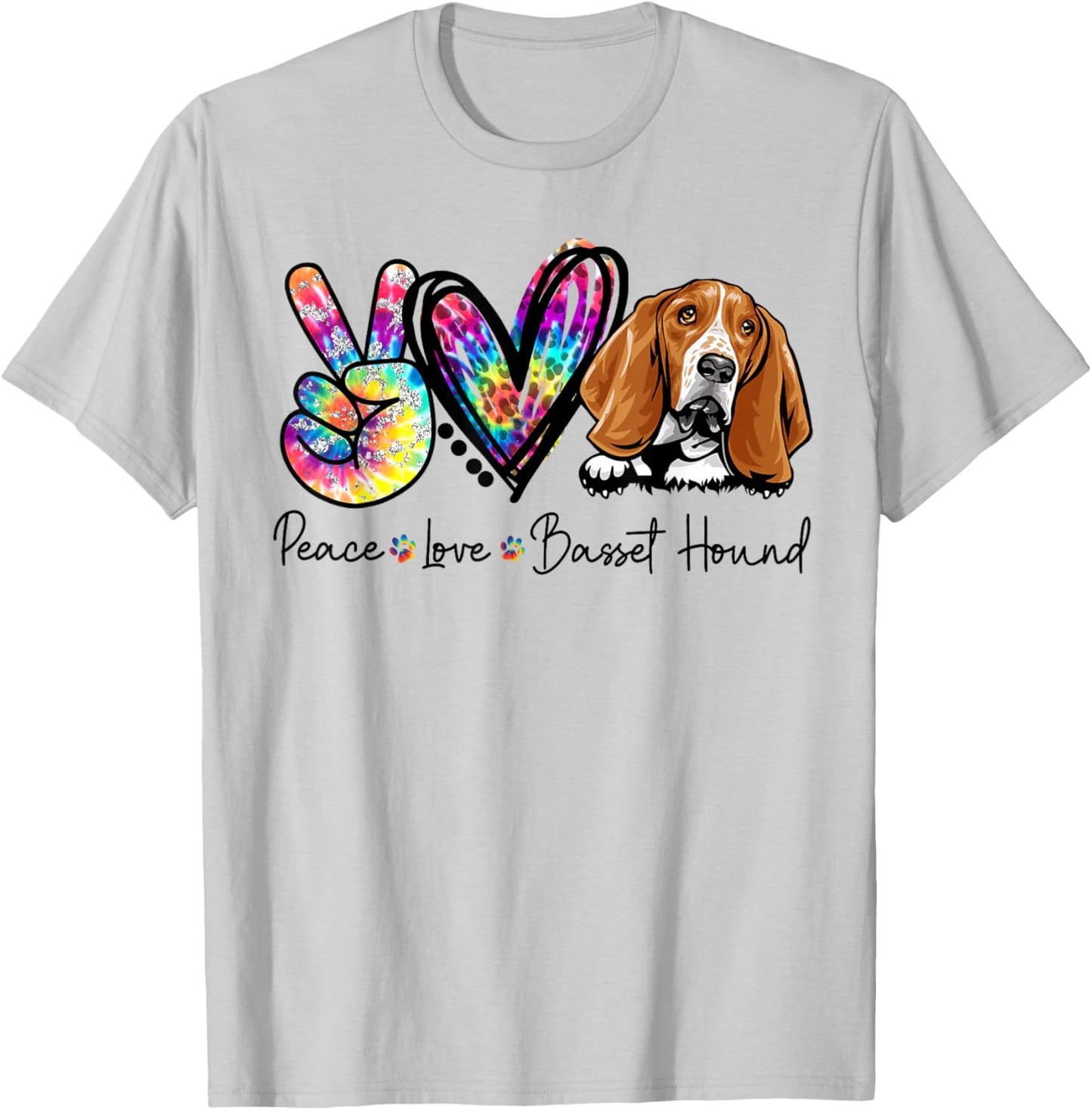 Peace Love Basset Hound Funny Tie Dye Dog Lovers Women Girls Kids T-Shirt - T-Shirt | Ash