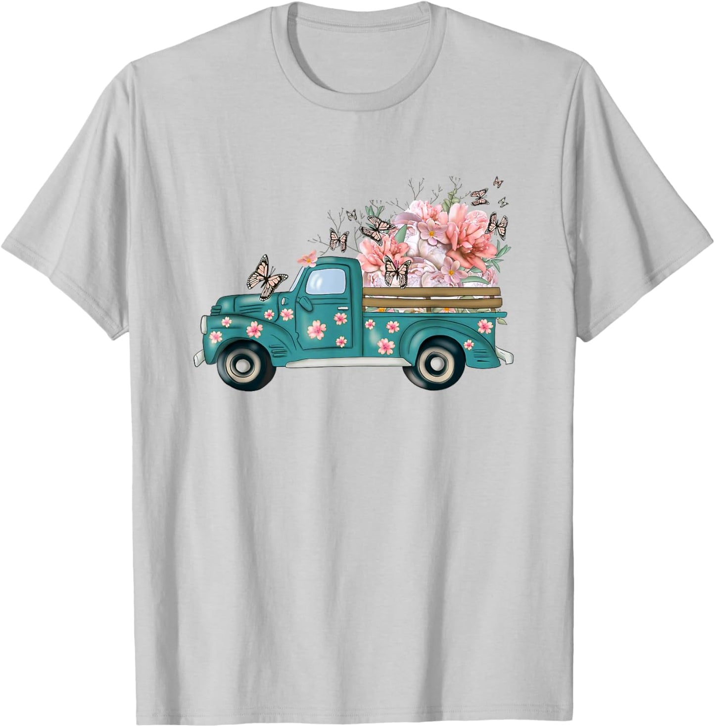 gJjV Spring Truck Cute Butterfly Floral Lover T-Shirt - T-Shirt | Ash