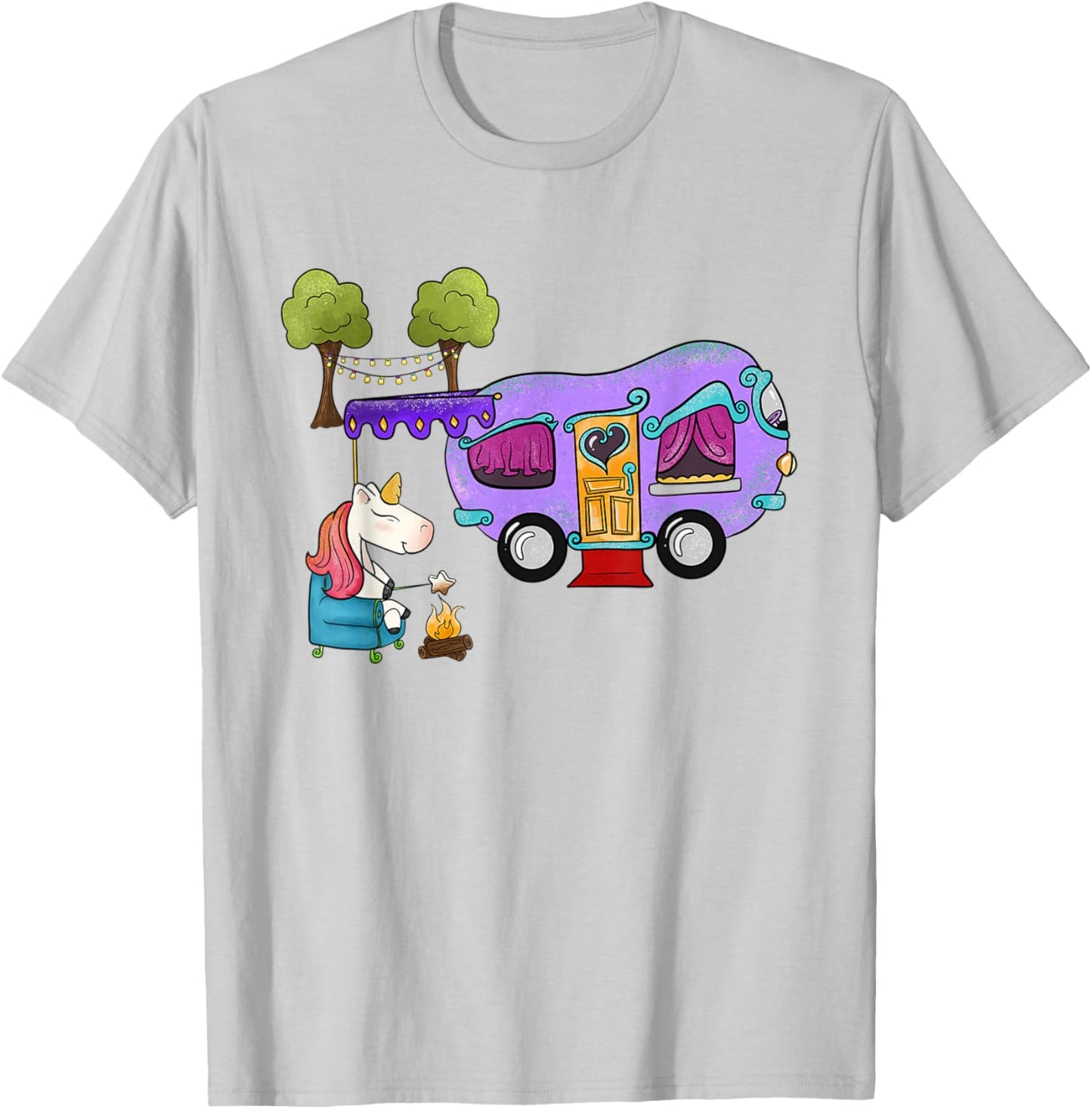 Funny Glamping Bougie Camping Unicorn T-Shirt - T-Shirt | Ash