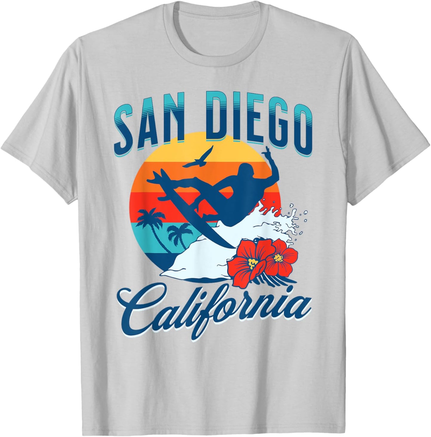 San Diego California Beach Surf Summer Vacation Vintage T-Shirt - T-Shirt | Ash
