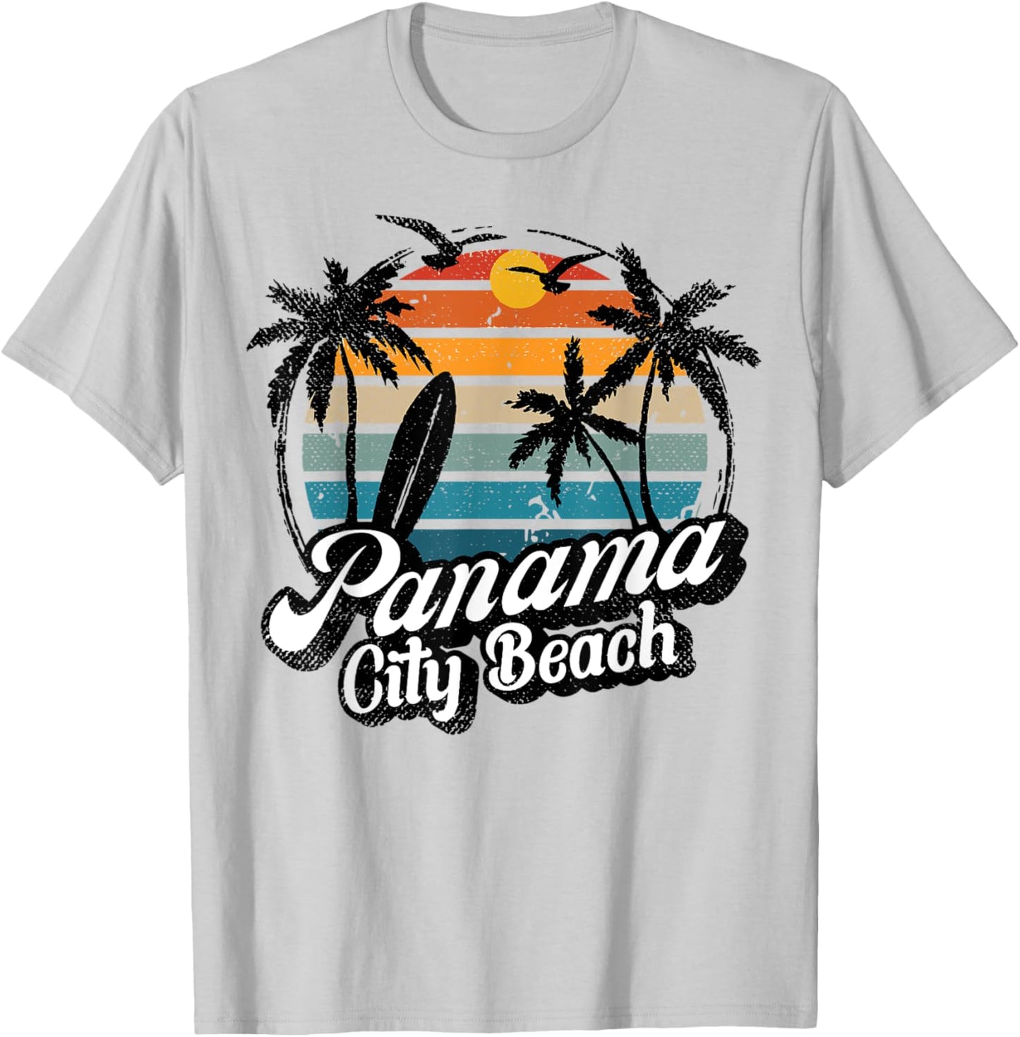 Panama City-Beach Florida Palm Tree Surf Retro beach Sunset Men Women Kids T-Shirt - T-Shirt | Ash