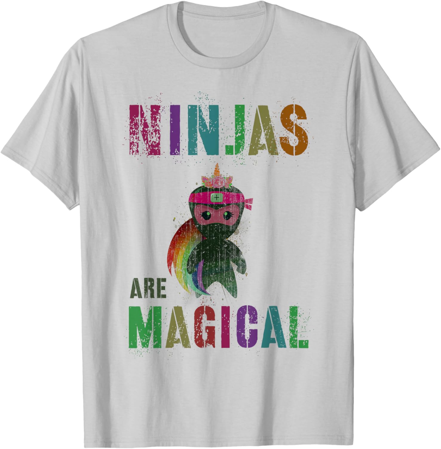 Kawaii NINJAS ARE MAGICAL Rainbow Unicorn Girls Kids My Pink T-Shirt - T-Shirt | Ash