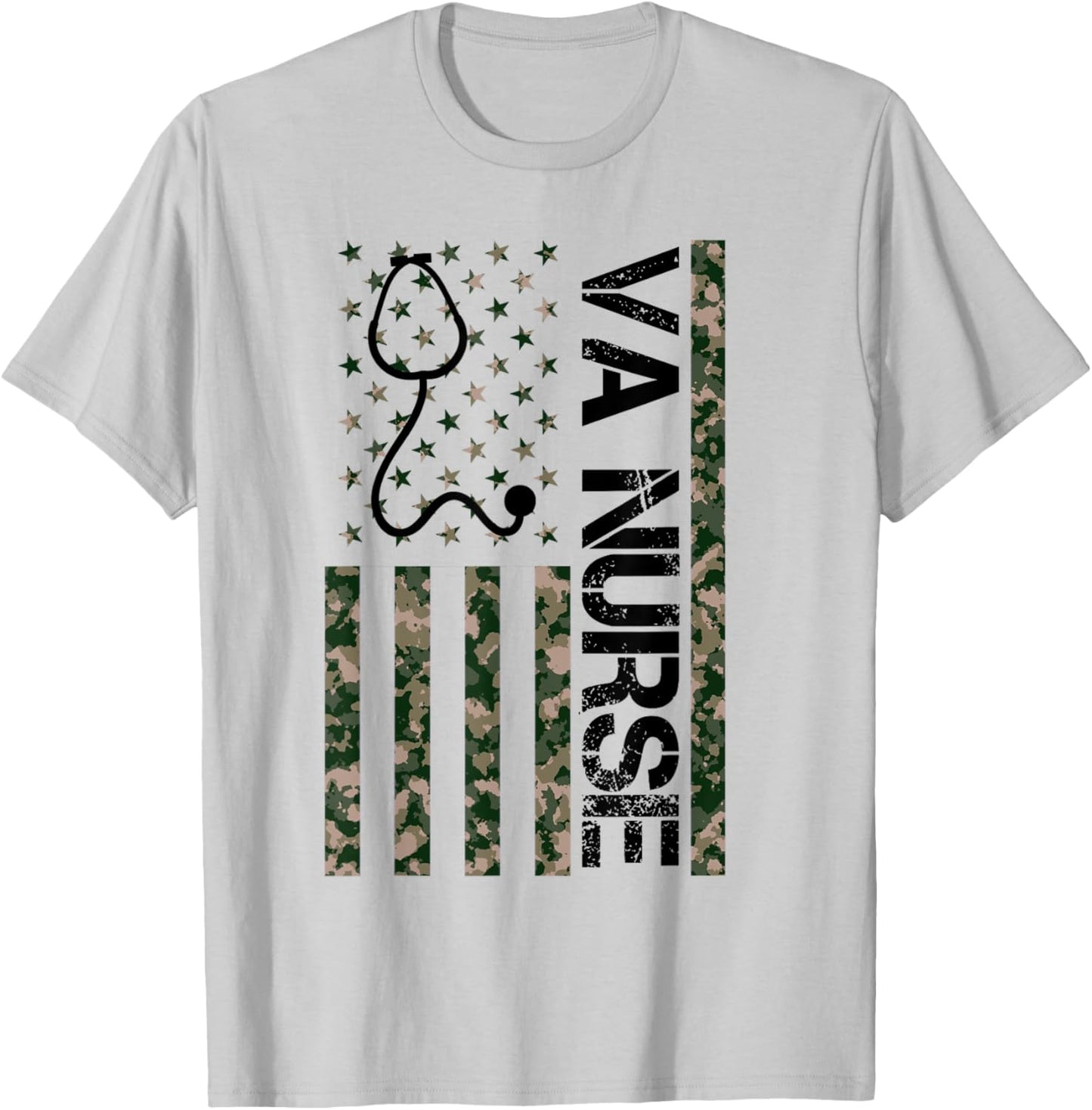 VA Nurse Camouflage American Flag Patriotic Nurse Week 2024 T-Shirt - T-Shirt | Ash
