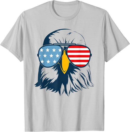 Patriotic Eagle with Sunglasses Shirt USA Patriotic Family Women Kids Men T-Shirt - T-Shirt | Ash