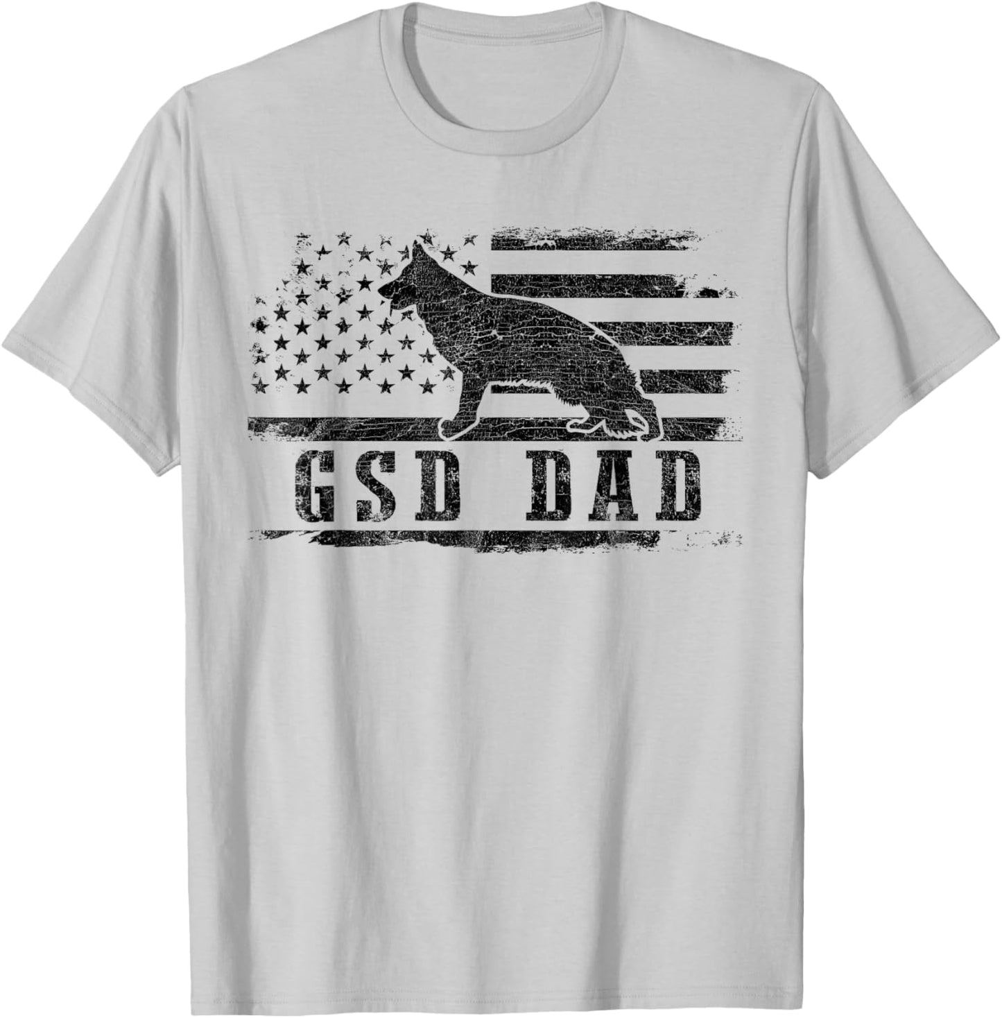 GSD Dad Distressed American Flag German Shepherd Dog T-Shirt - T-Shirt | Ash