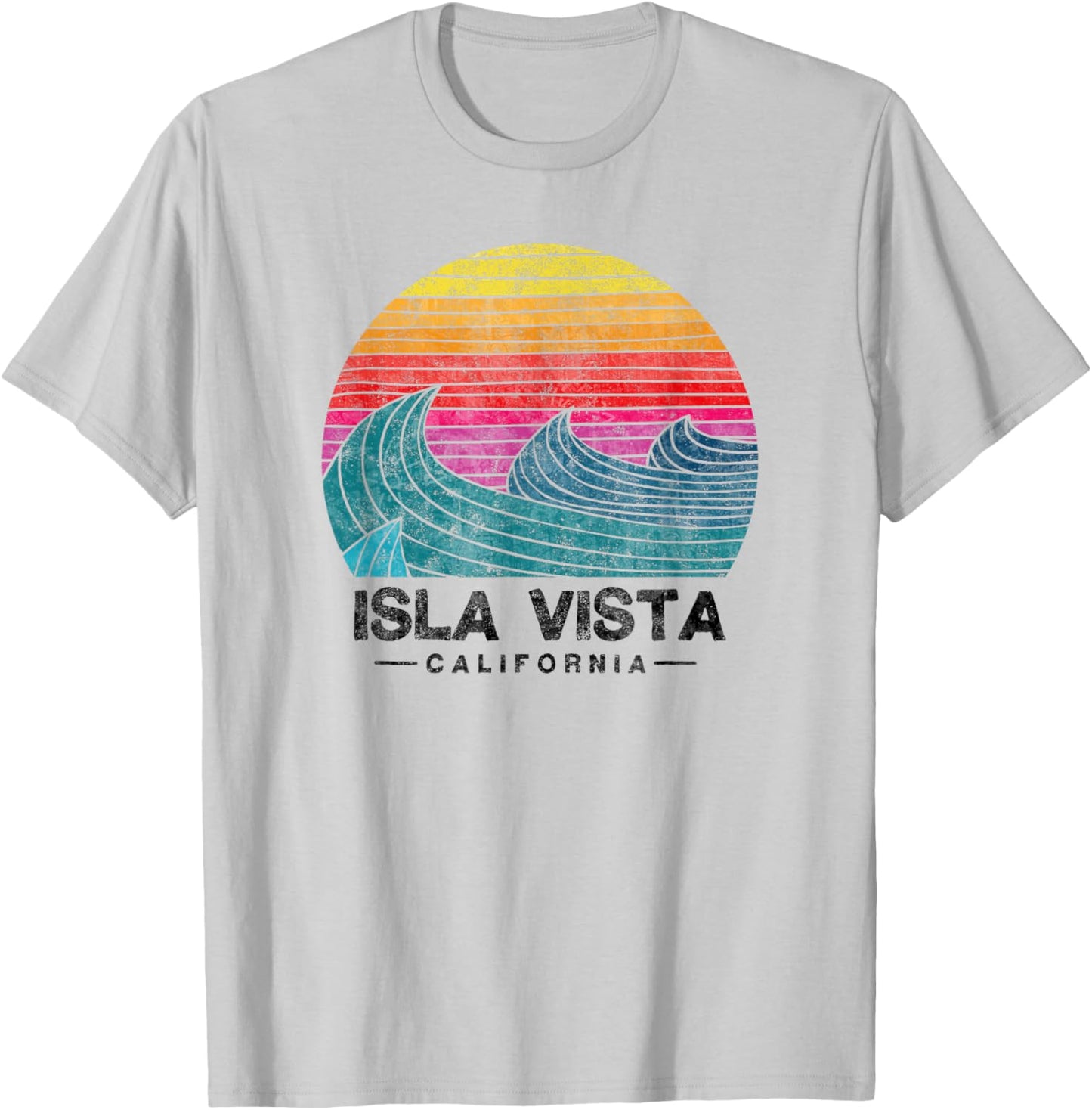 Isla Vista Surfing Waves Beach Retro California Sunset Surf T-Shirt - T-Shirt | Ash