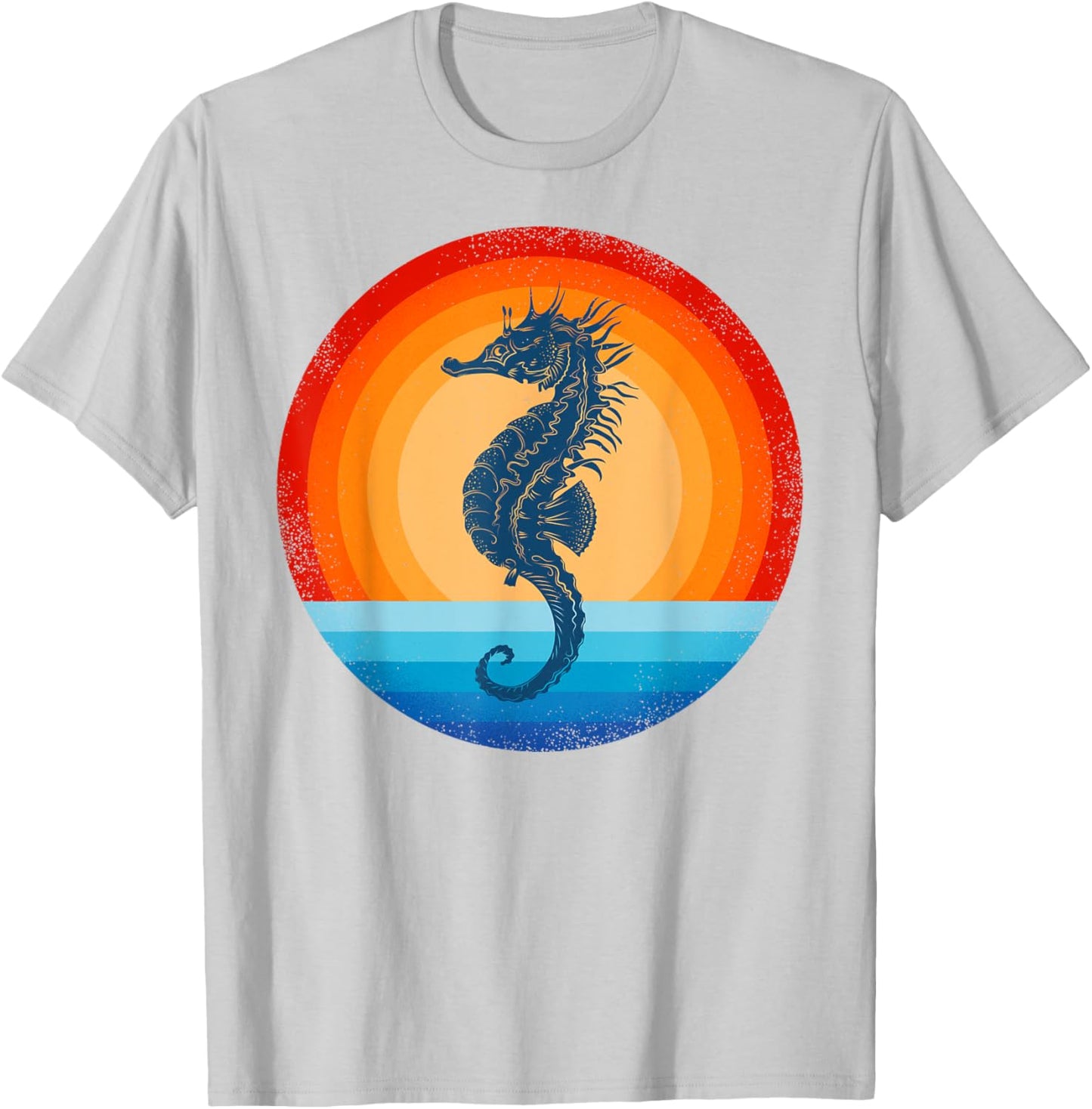 Seahorse Retro Vintage 60s 70s Sunset Seal Animal Men Women T-Shirt - T-Shirt | Ash
