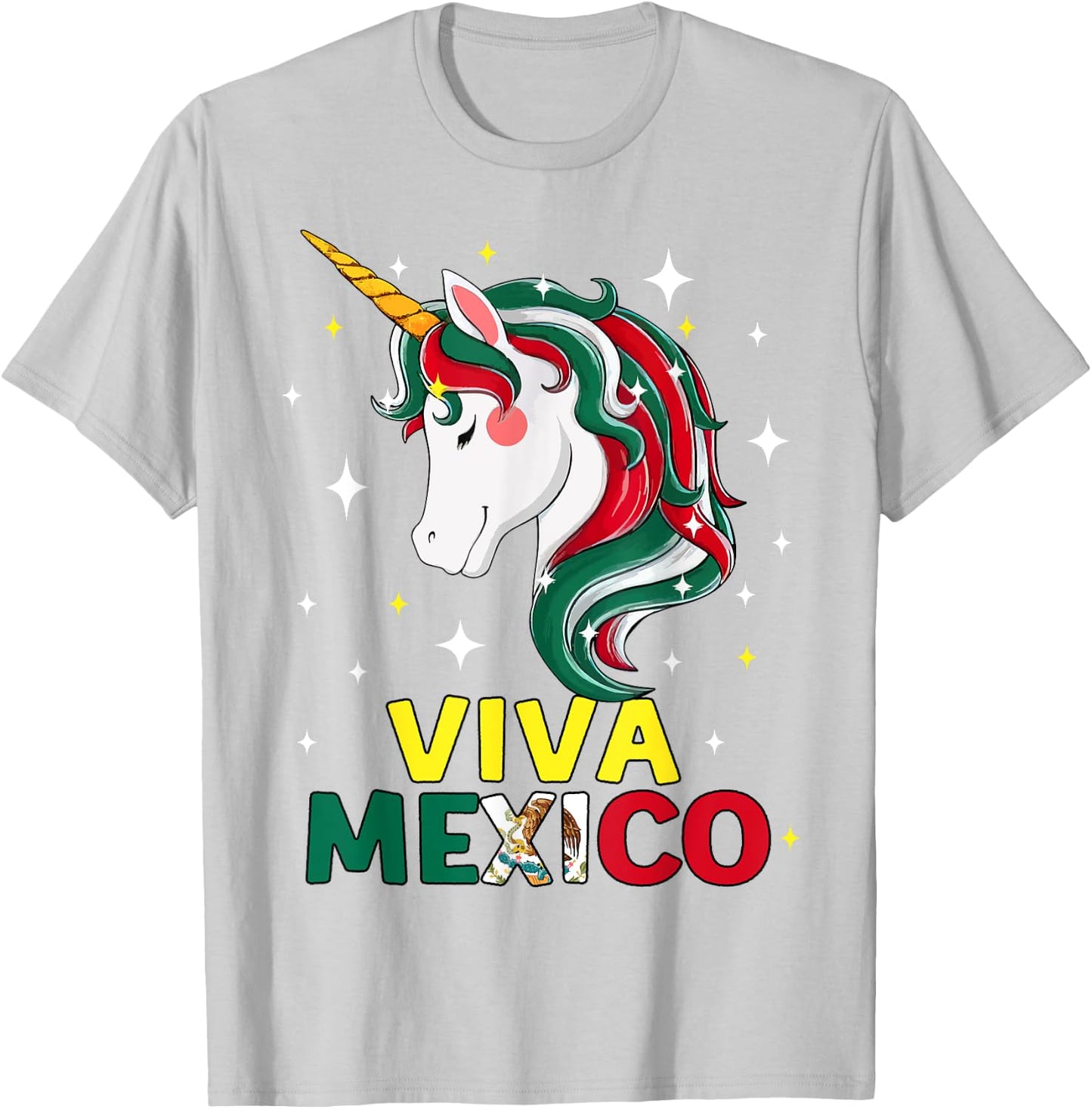 Viva Mexico Shirt Girl Mexican Flag Unicorn Independence Day T-Shirt - T-Shirt | Ash