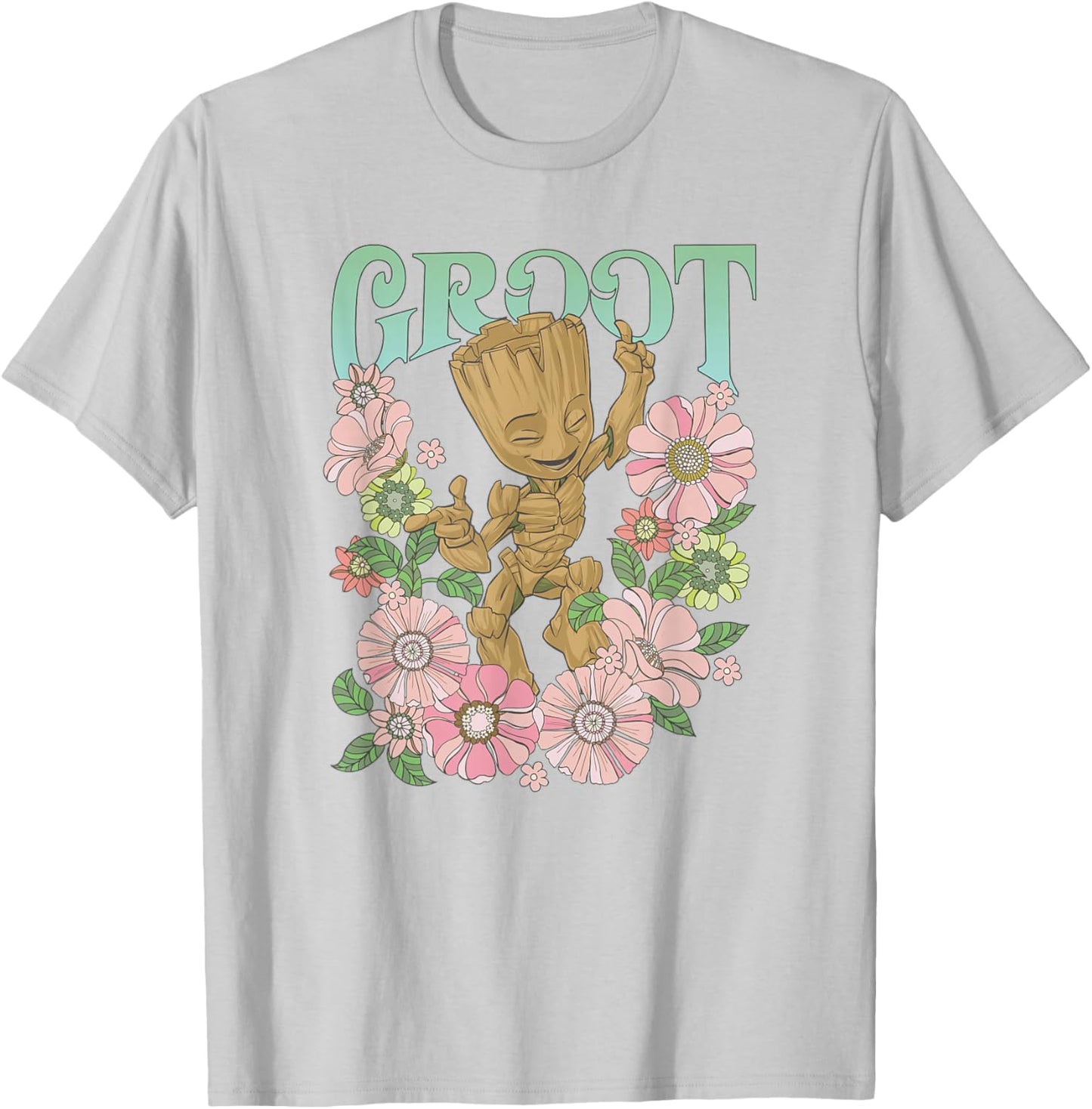 Marvel Guardians of The Galaxy Groot Floral Dance Poster Small T-Shirt - T-Shirt | Ash