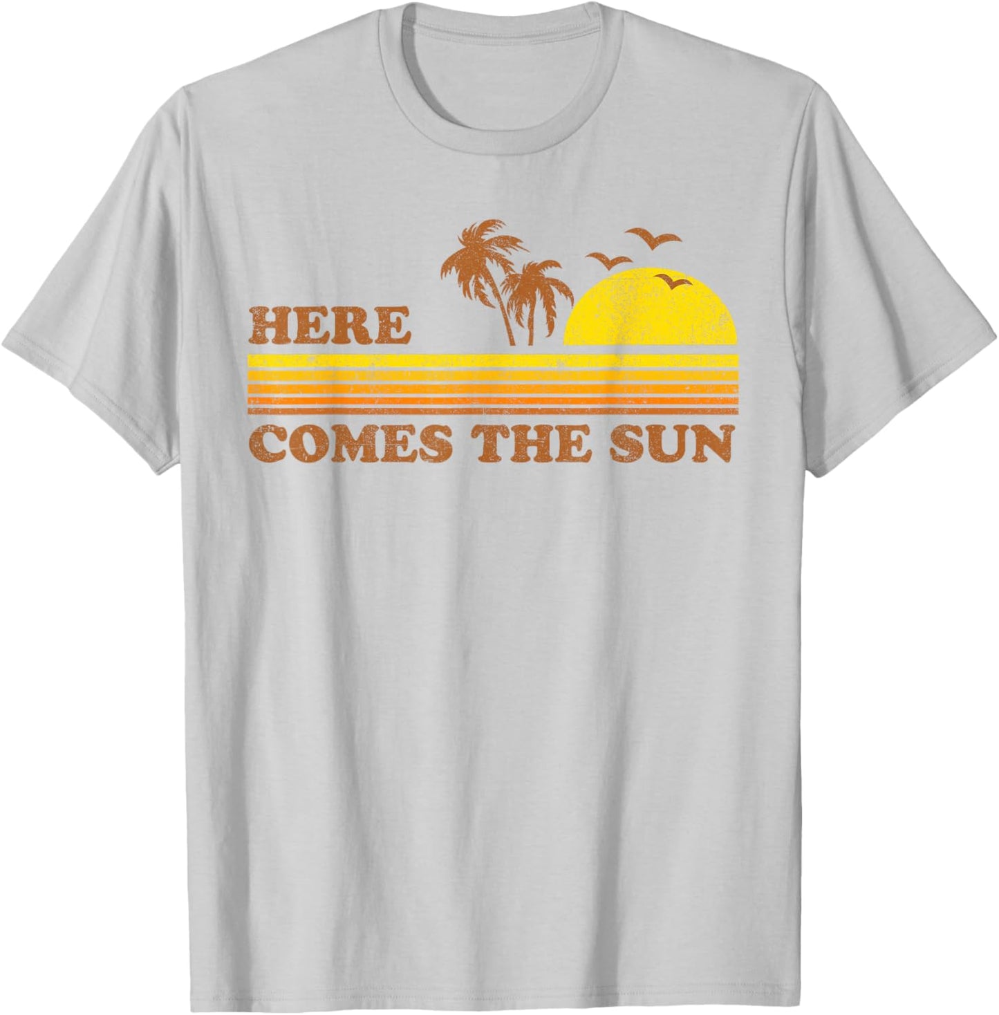Vintage Here Comes The Sun Beach Retro Sunset 70's Gift Men Women Kids T-Shirt - T-Shirt | Ash
