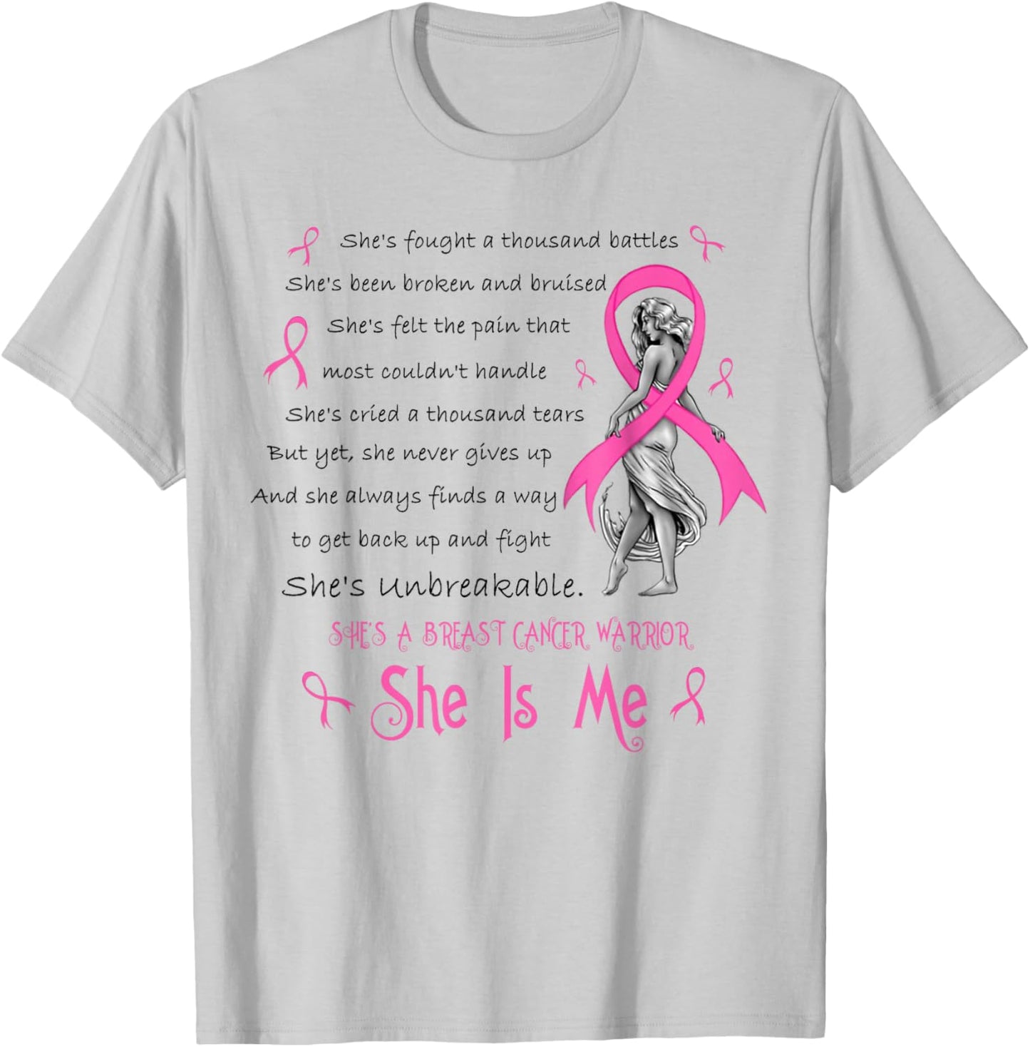 She's A Breast Cancer Warrior She Is Me Breast Cancer Month T-Shirt - T-Shirt | Ash