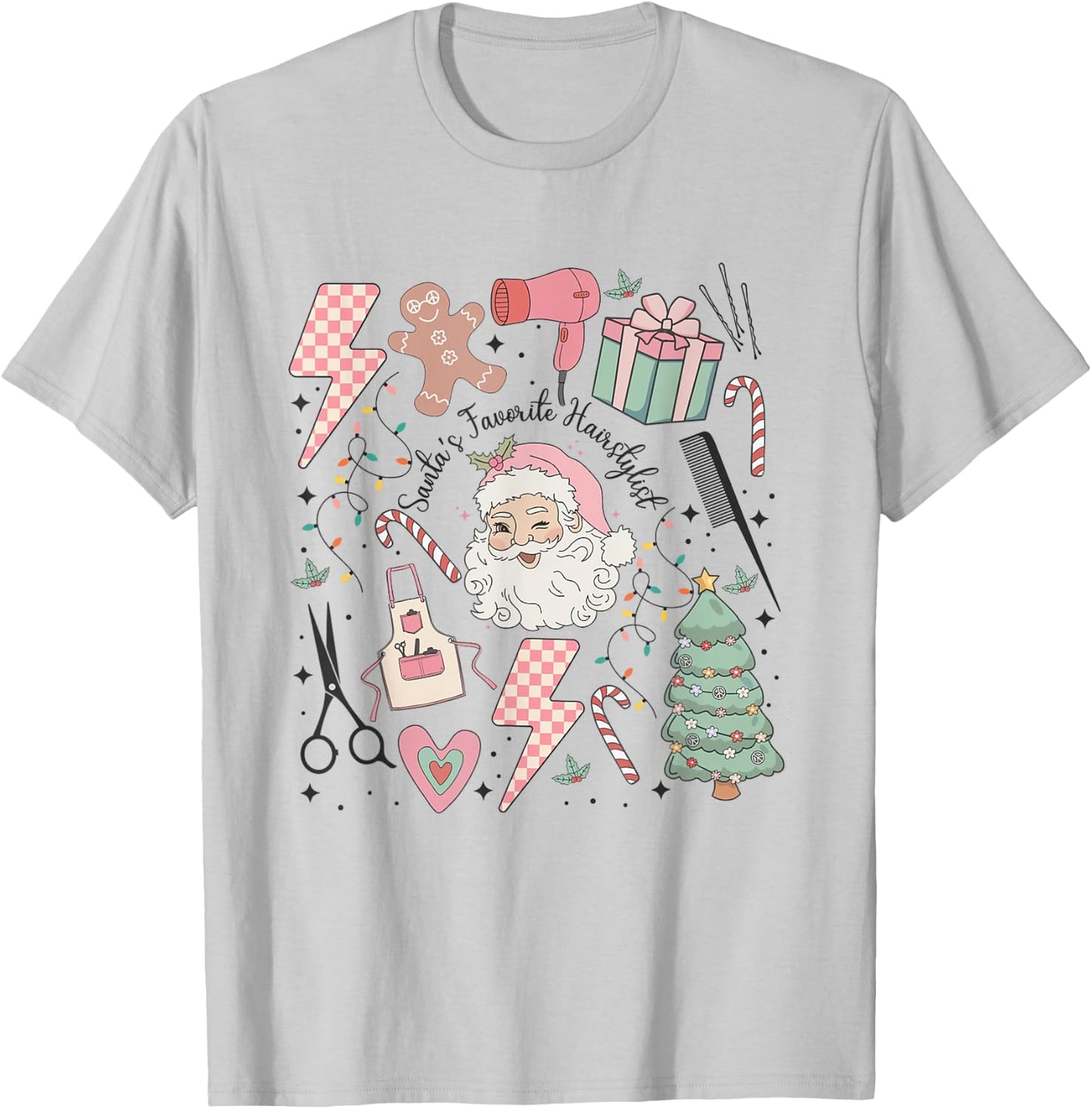 Retro Christmas Hairstylist Santas Favorite Hair Stylist T-Shirt - T-Shirt | Ash