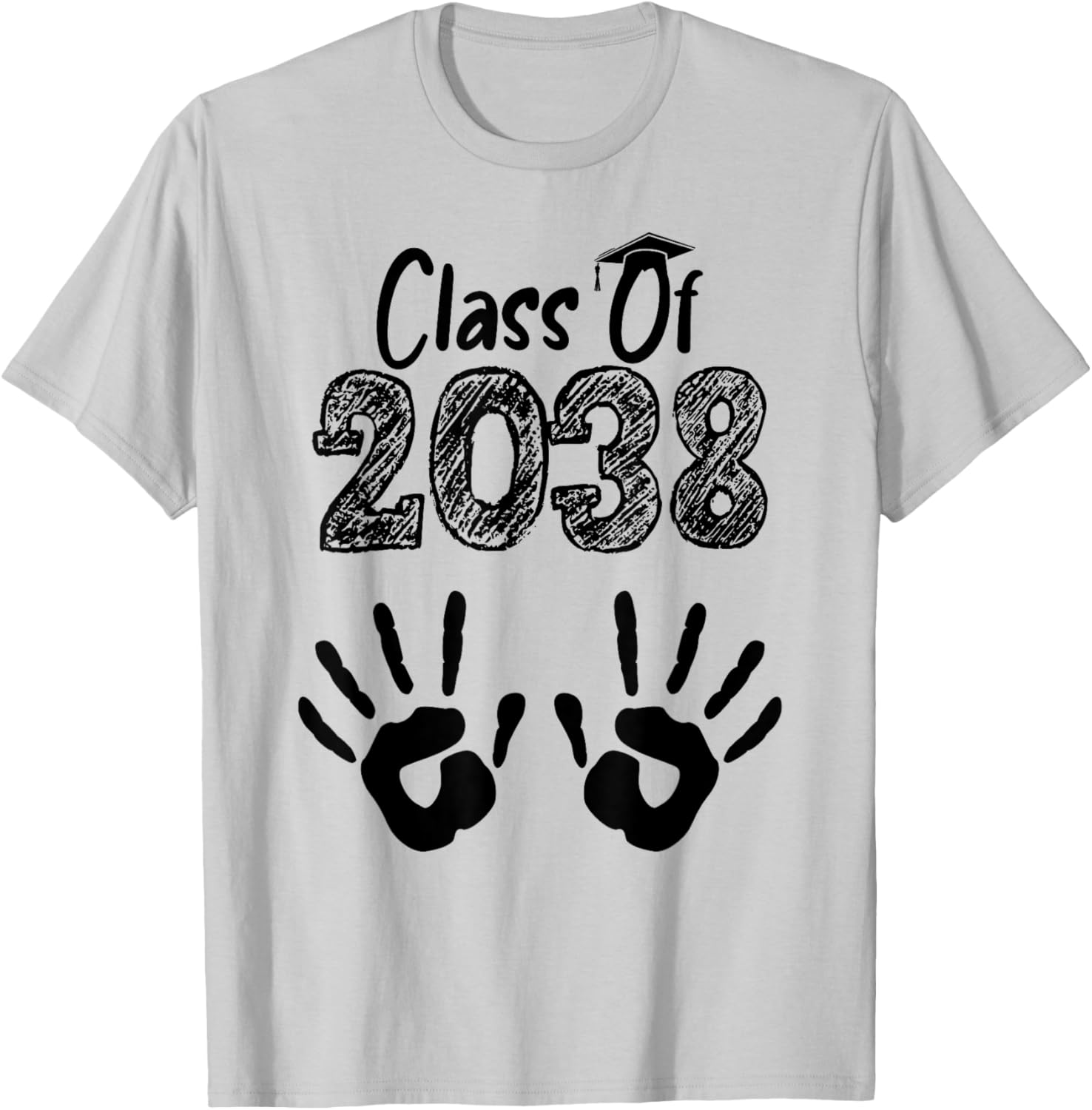 Class of 2038 Grow With Me Shirt Handprint On Back Pre-K T-Shirt - T-Shirt | Ash