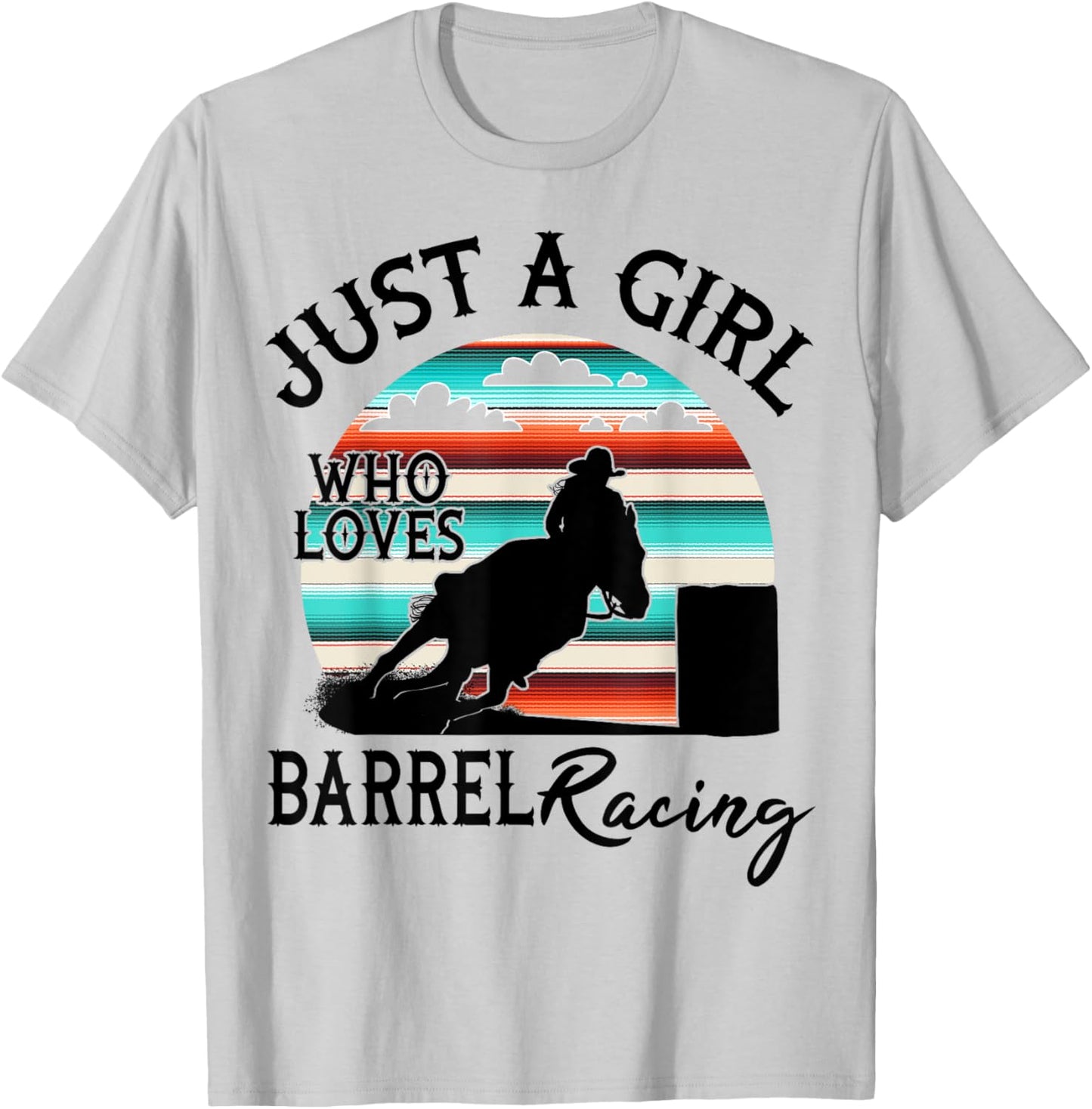Western Rodeo Cowgirl Serape Sunset Horse Barrel Racing T-Shirt - T-Shirt | Ash