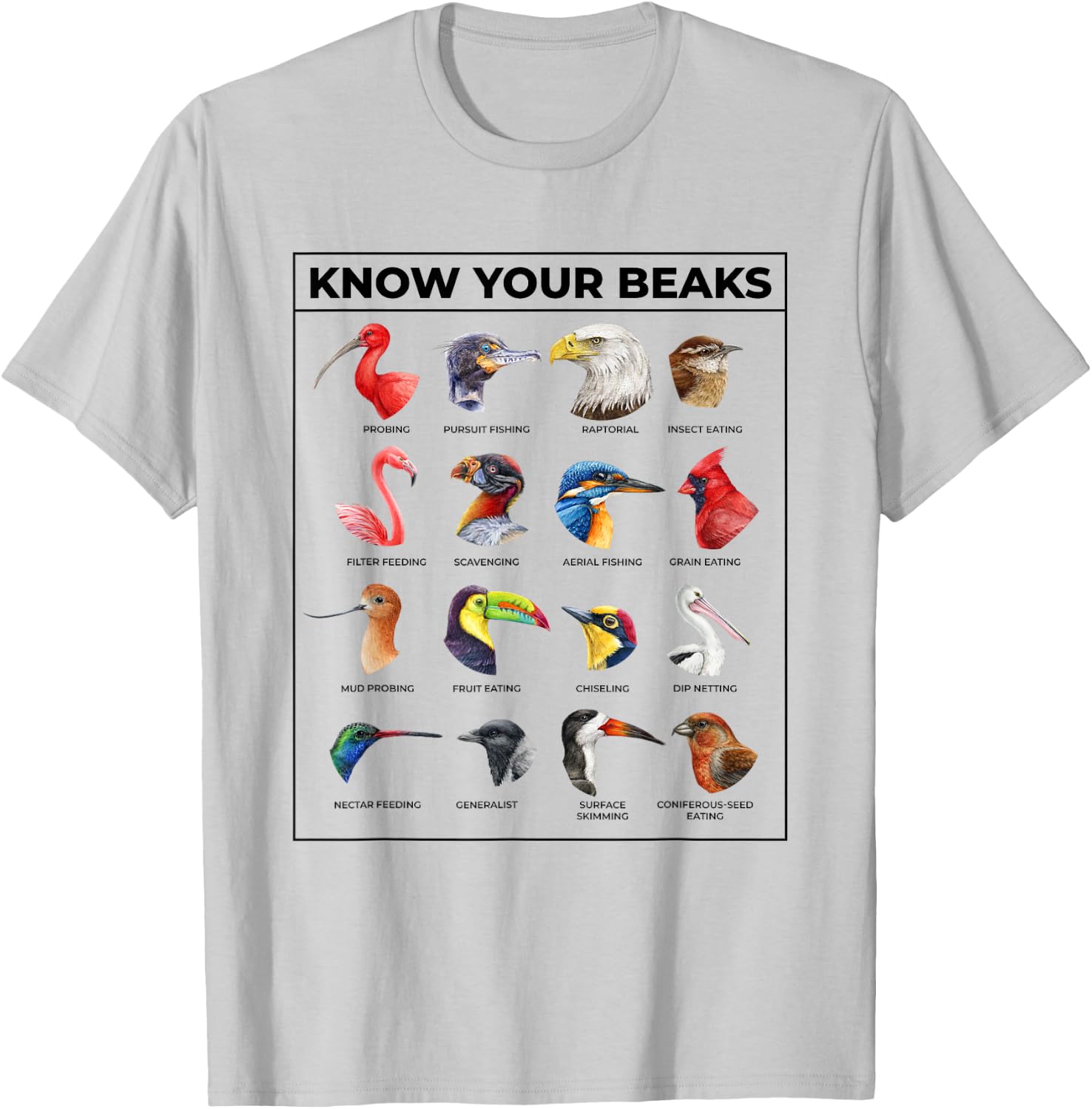 Know Your Beaks Types of Birds Shirt for Ornithologist T-Shirt - T-Shirt | Ash