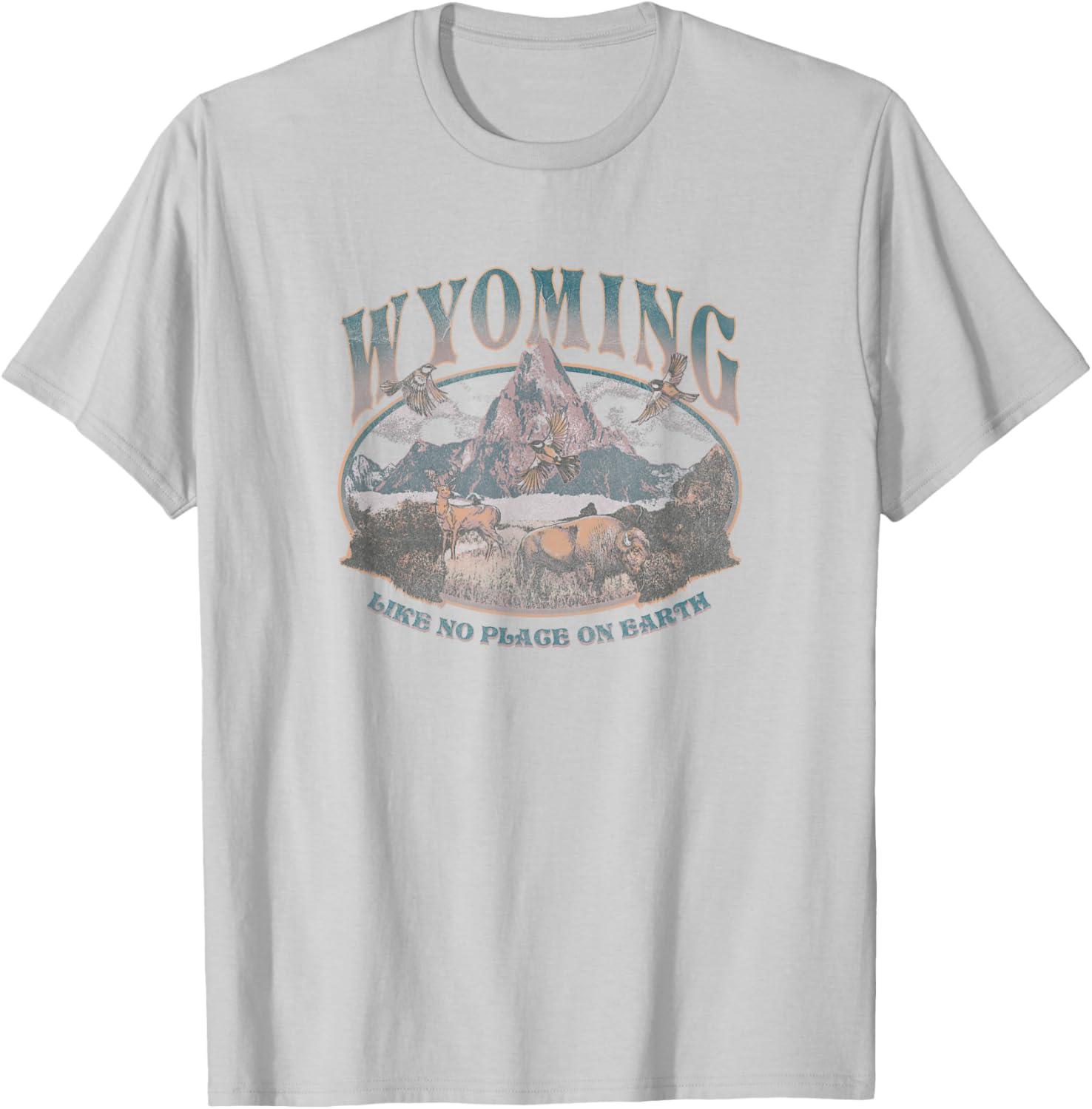 Earth Day Wyoming Like No Place On Earth Mountain Scene T-Shirt - T-Shirt | Ash