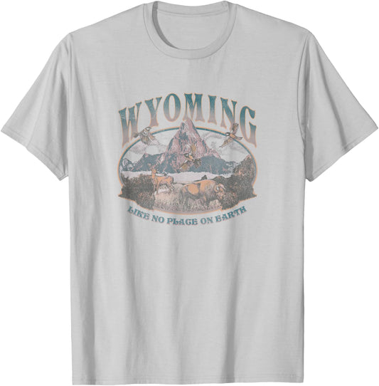 Earth Day Wyoming Like No Place On Earth Mountain Scene T-Shirt - T-Shirt | Ash