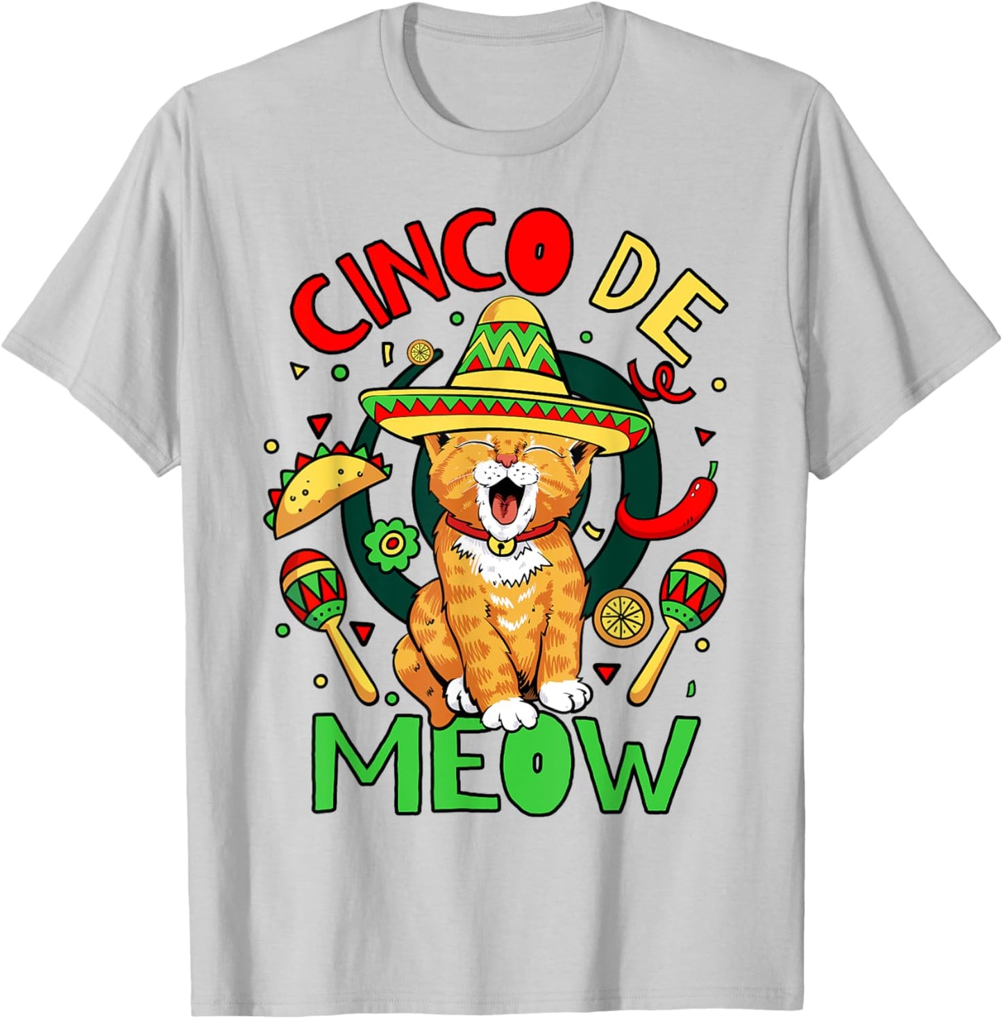 Cinco De Meow Funny Cinco De Mayo Cat Party T-Shirt - T-Shirt | Ash