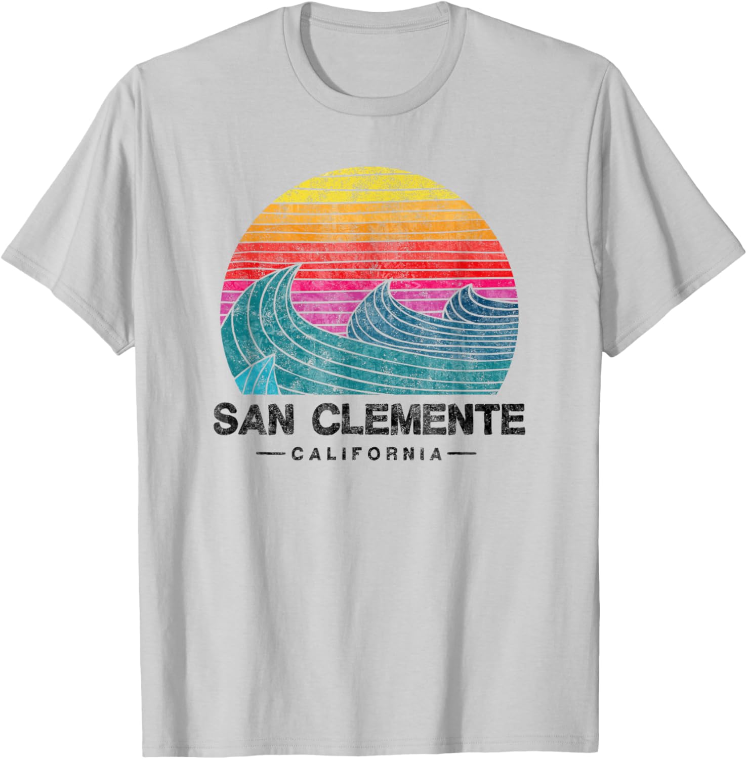 San Clemente Surfing Waves Beach Retro Cali Sunset Surf T-Shirt - T-Shirt | Ash